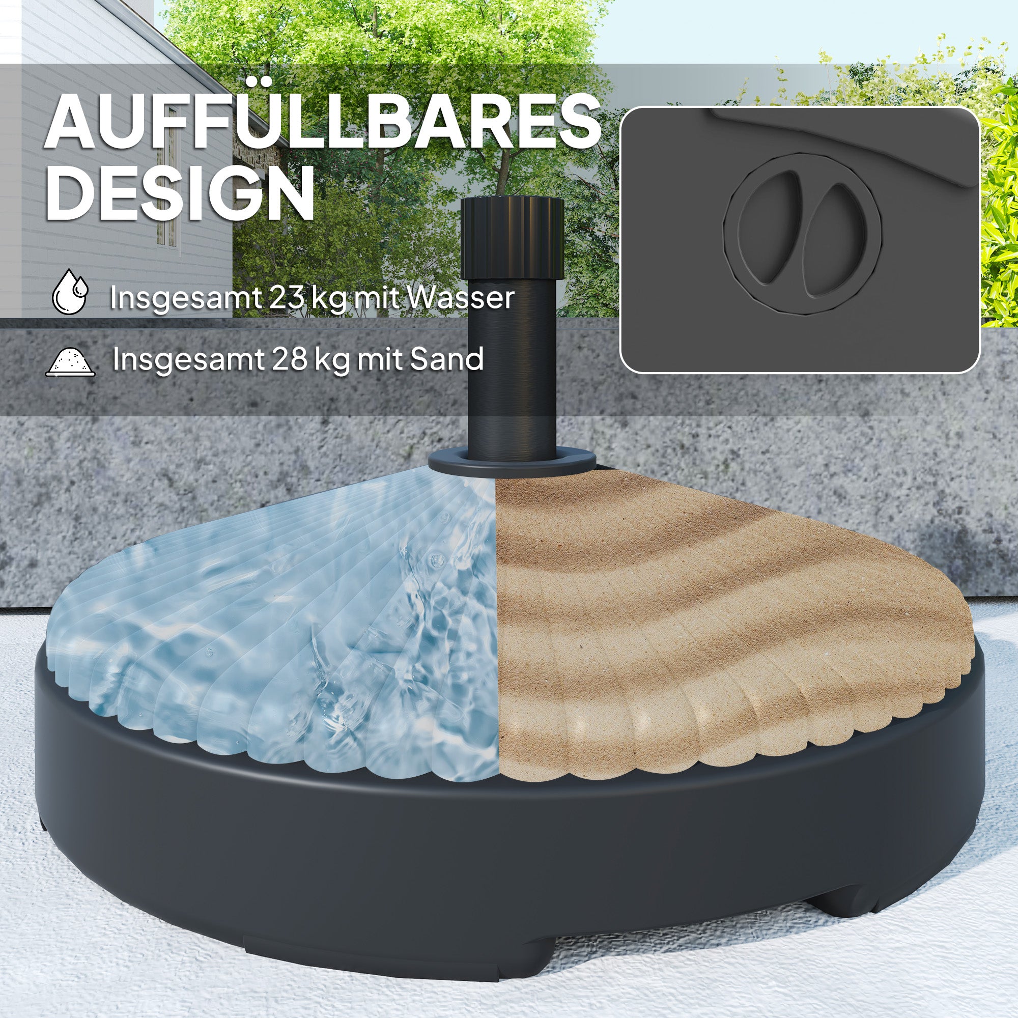 Fillable Umbrella Stand up to 28 kg Umbrella Base, Round Umbrella Holder, Umbrella Weight, Stand for Umbrella Ø34/38 mm, for Balcony, Terrace, Garden, Black