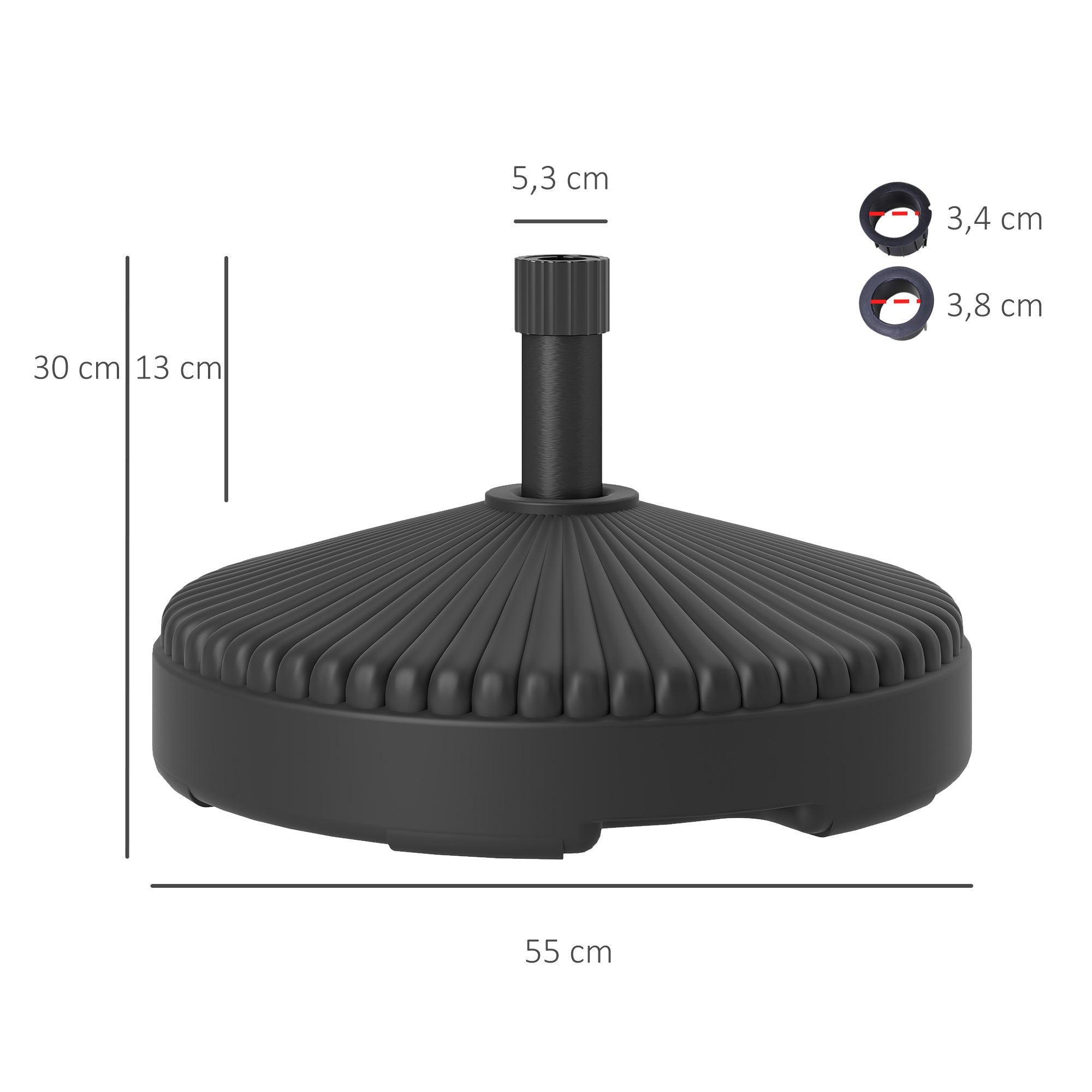 Fillable Umbrella Stand up to 28 kg Umbrella Base, Round Umbrella Holder, Umbrella Weight, Stand for Umbrella Ø34/38 mm, for Balcony, Terrace, Garden, Black