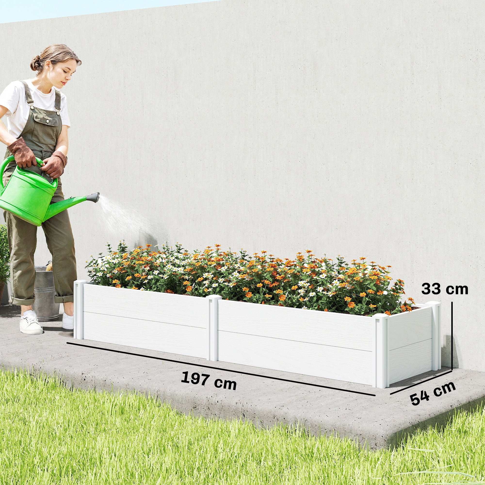 Plastic Raised Garden Bed, Snap-Together Planter with DIY Assembly – 197 x 54 x 33 cm for Garden, Balcony, Flowers, Plants, Vegetables