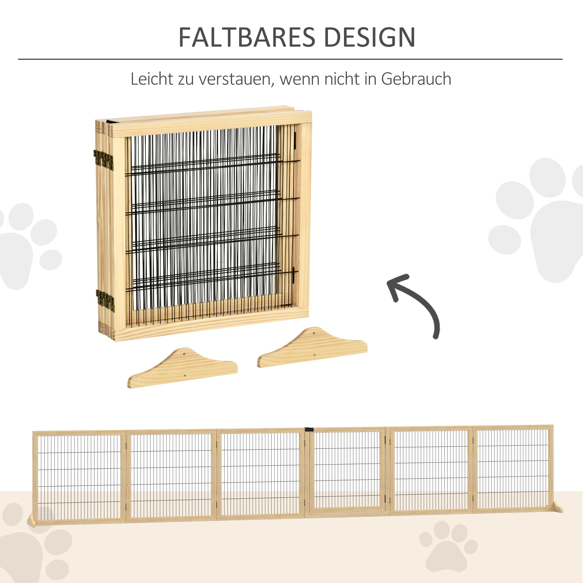 Dog Gate Adjustable Pet Safety Gate with Feet 432 x 70 cm Wood Dog Barrier Foldable Stair Gate Dog Safety Gate for Stairs, Doors, Hallway, 6 Panels, Natural Wood