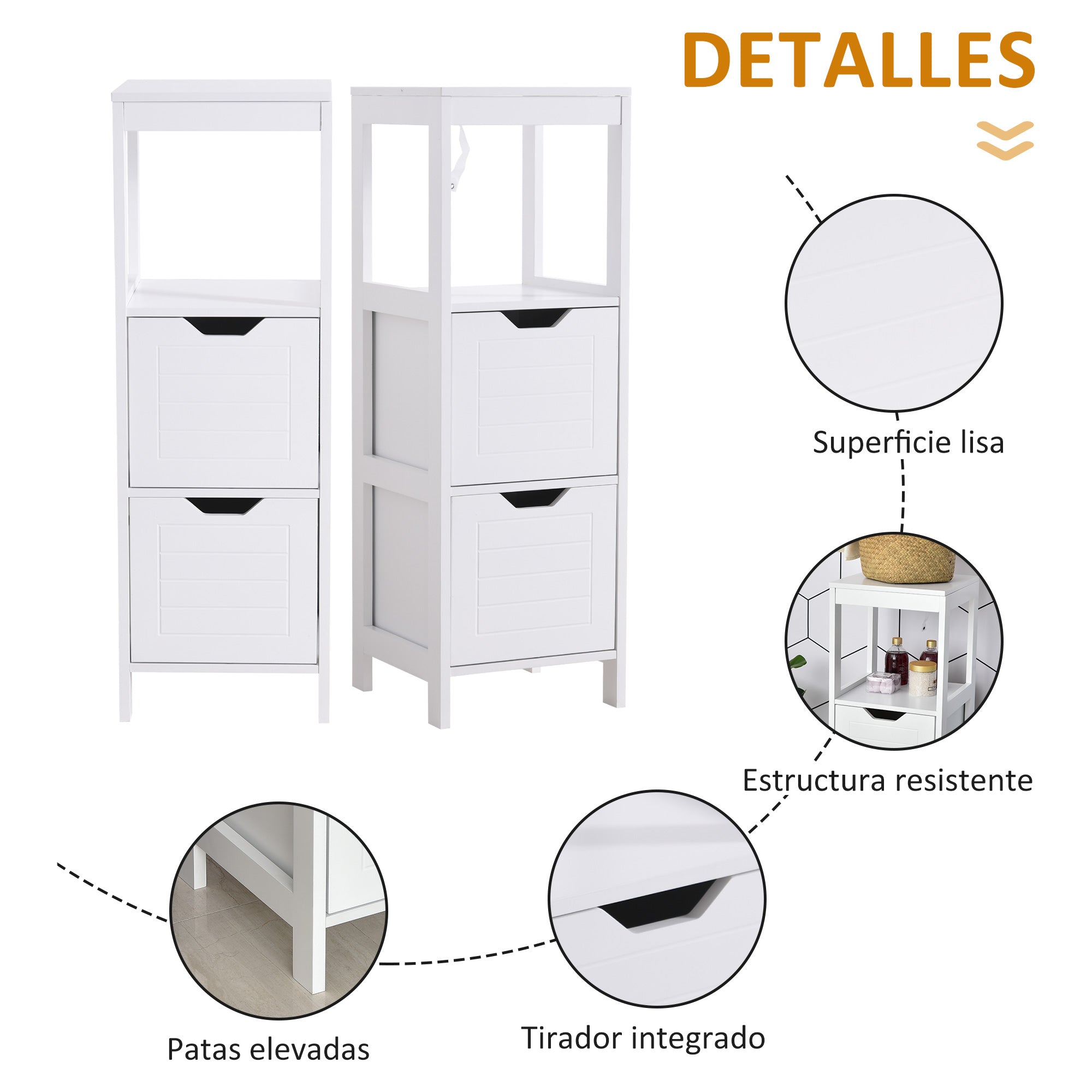 Bathroom Cabinet Multifunctional Storage Cabinet with Open Shelf 2 Storage Drawers Anti-Tip Design 30x30x89 cm White