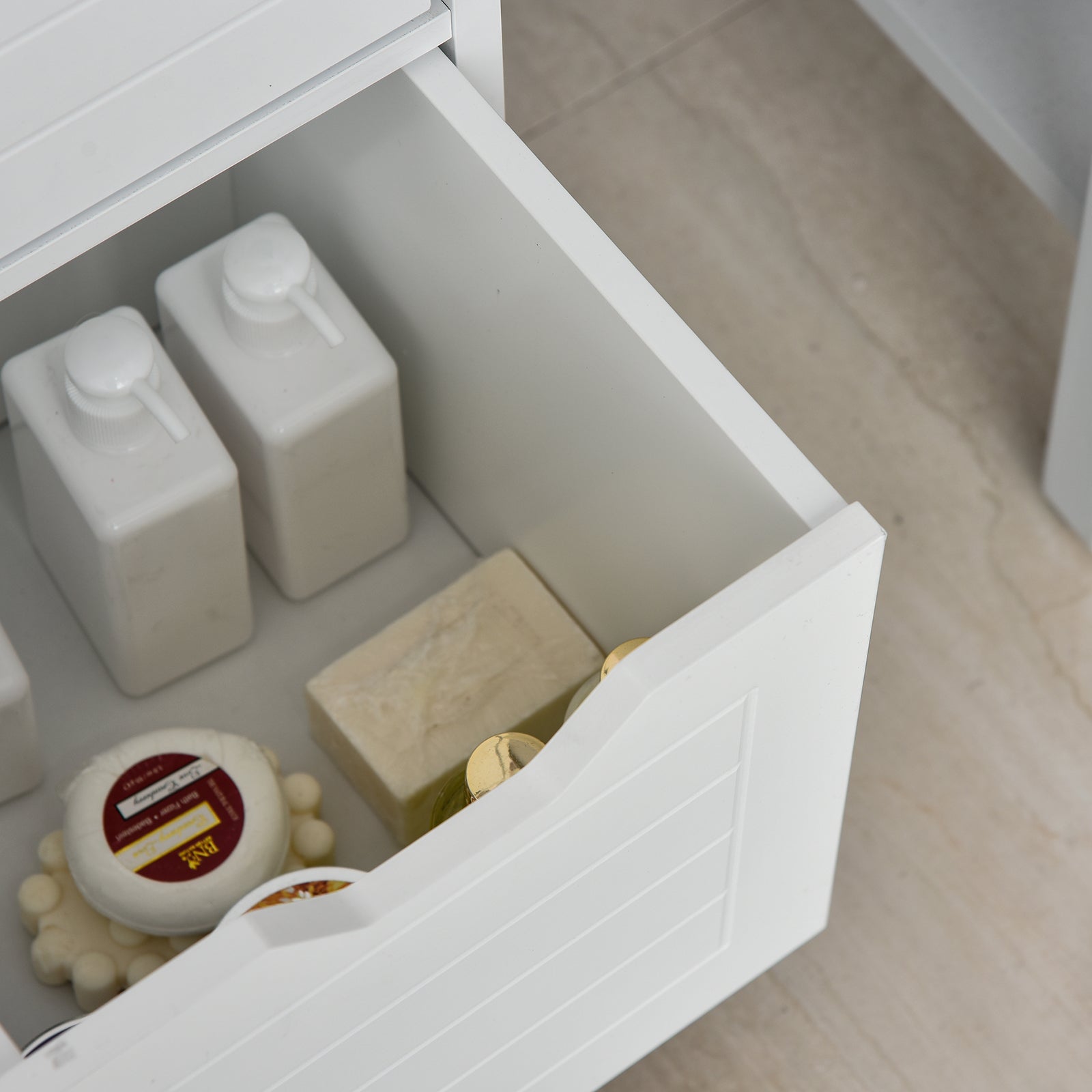 Bathroom Cabinet Multifunctional Storage Cabinet with Open Shelf 2 Storage Drawers Anti-Tip Design 30x30x89 cm White