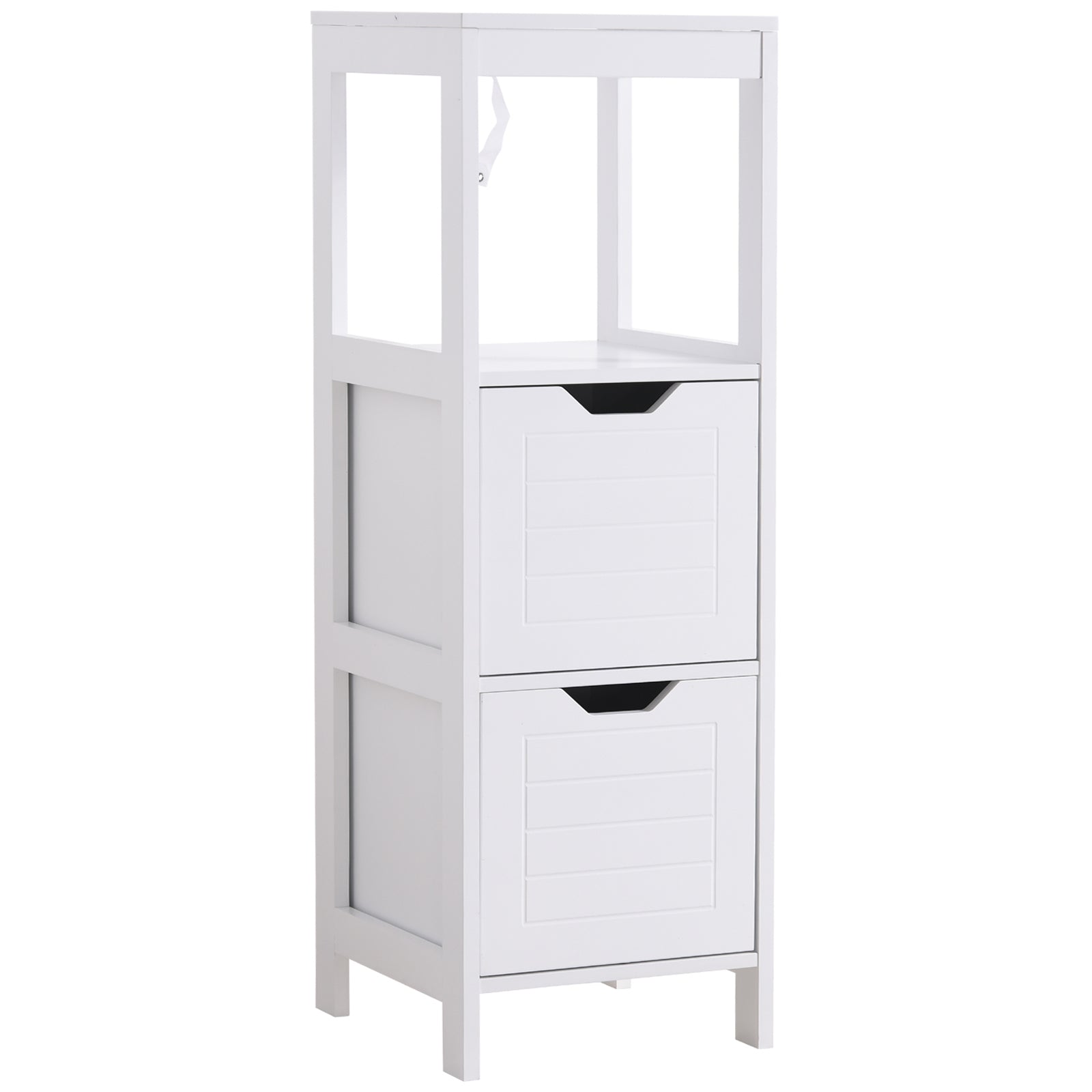 Bathroom Cabinet Multifunctional Storage Cabinet with Open Shelf 2 Storage Drawers Anti-Tip Design 30x30x89 cm White