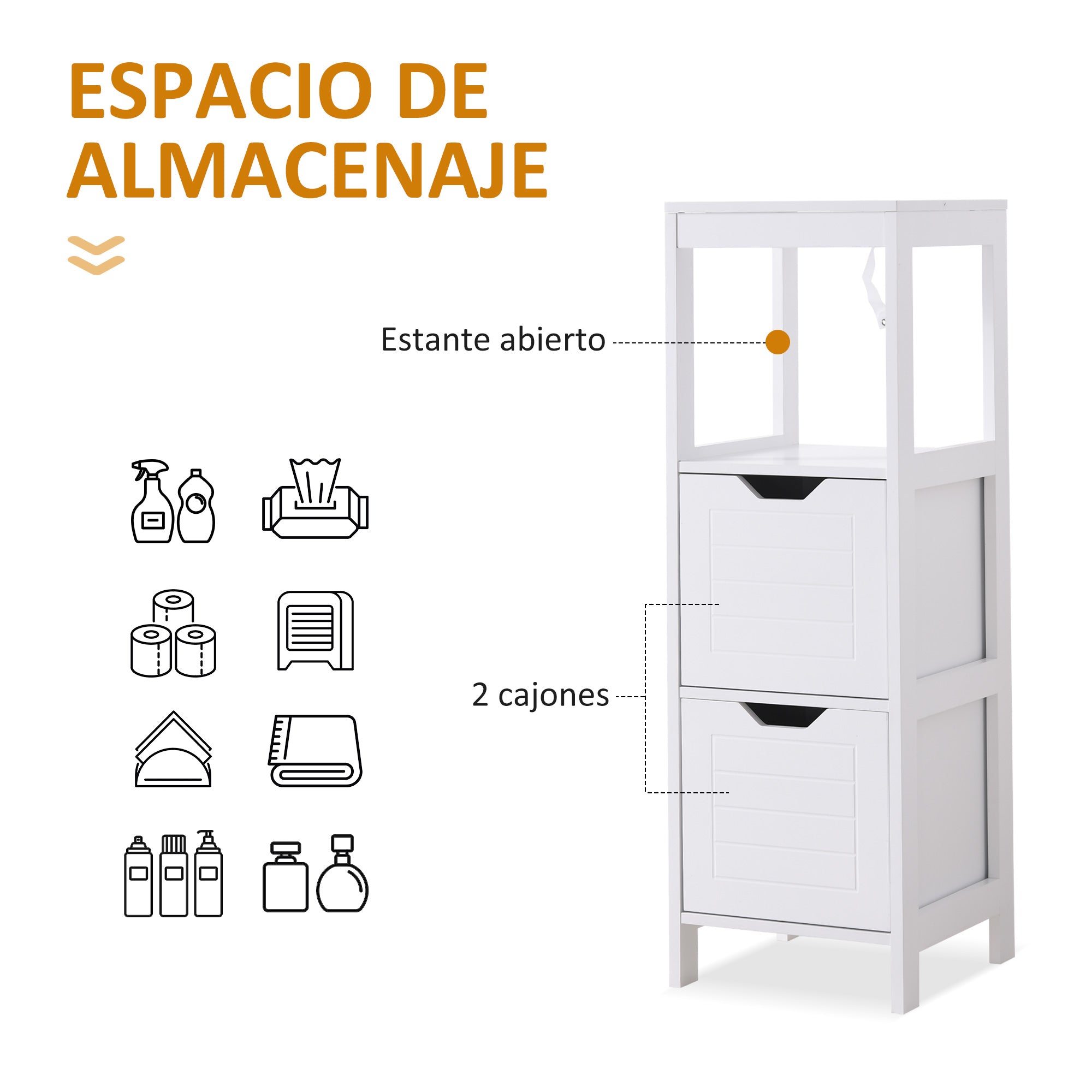 Bathroom Cabinet Multifunctional Storage Cabinet with Open Shelf 2 Storage Drawers Anti-Tip Design 30x30x89 cm White
