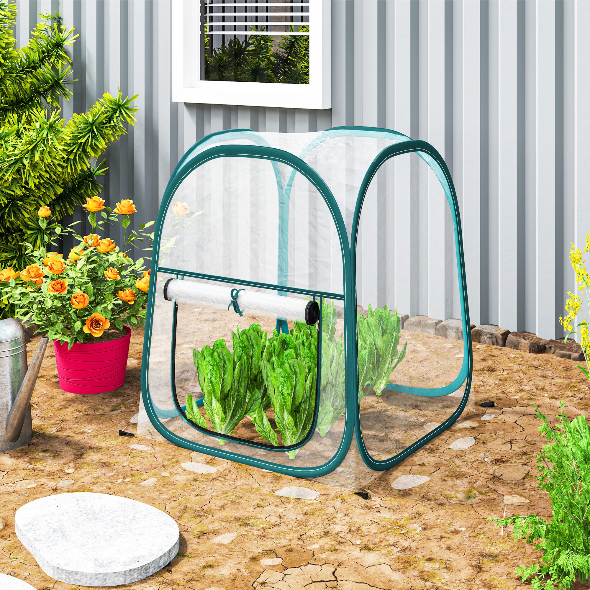 Mini Garden Greenhouse, Mini Transparent PVC Pop-Up Greenhouse, Winter Tent for Indoor or Outdoor, for Vegetables, Plants, Flowers, 70 x 70 x 80 cm