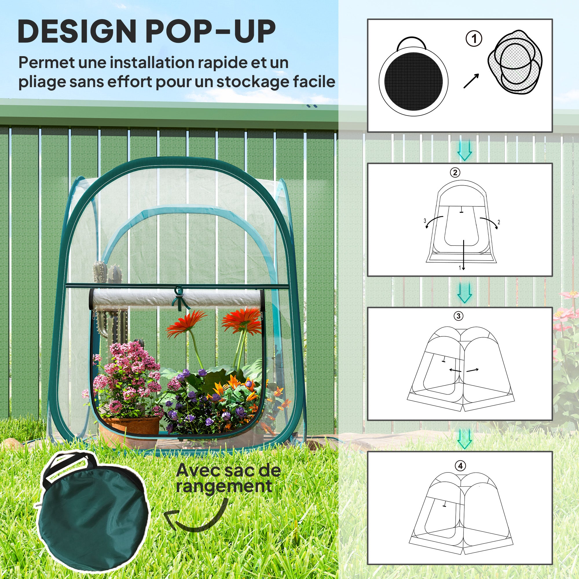 Mini Garden Greenhouse, Mini Transparent PVC Pop-Up Greenhouse, Winter Tent for Indoor or Outdoor, for Vegetables, Plants, Flowers, 70 x 70 x 80 cm