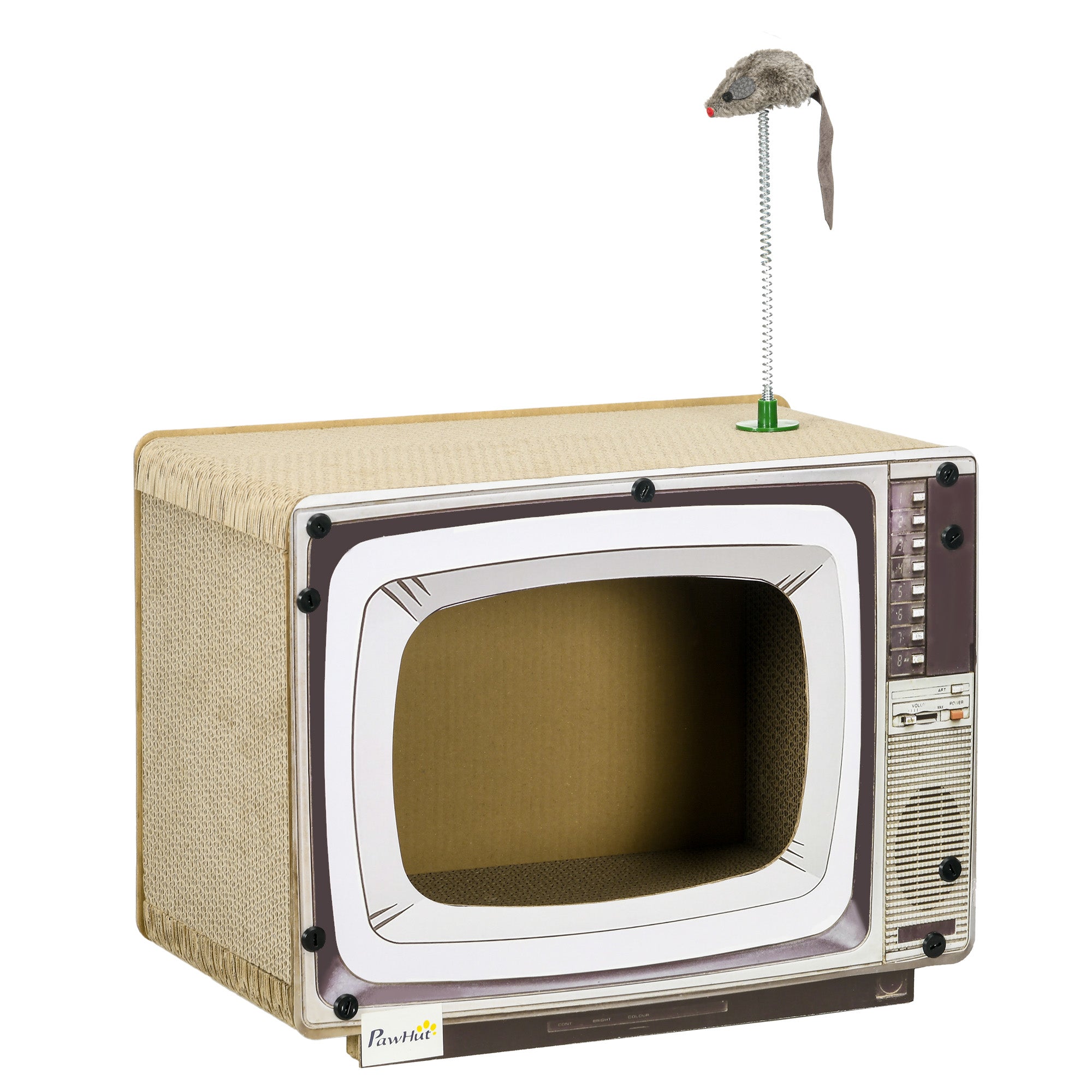 Cardboard Cat Scratcher TV-shaped Scratching Board with Toy Mouse Pet Activity Center 43x23x32.5 cm Sand