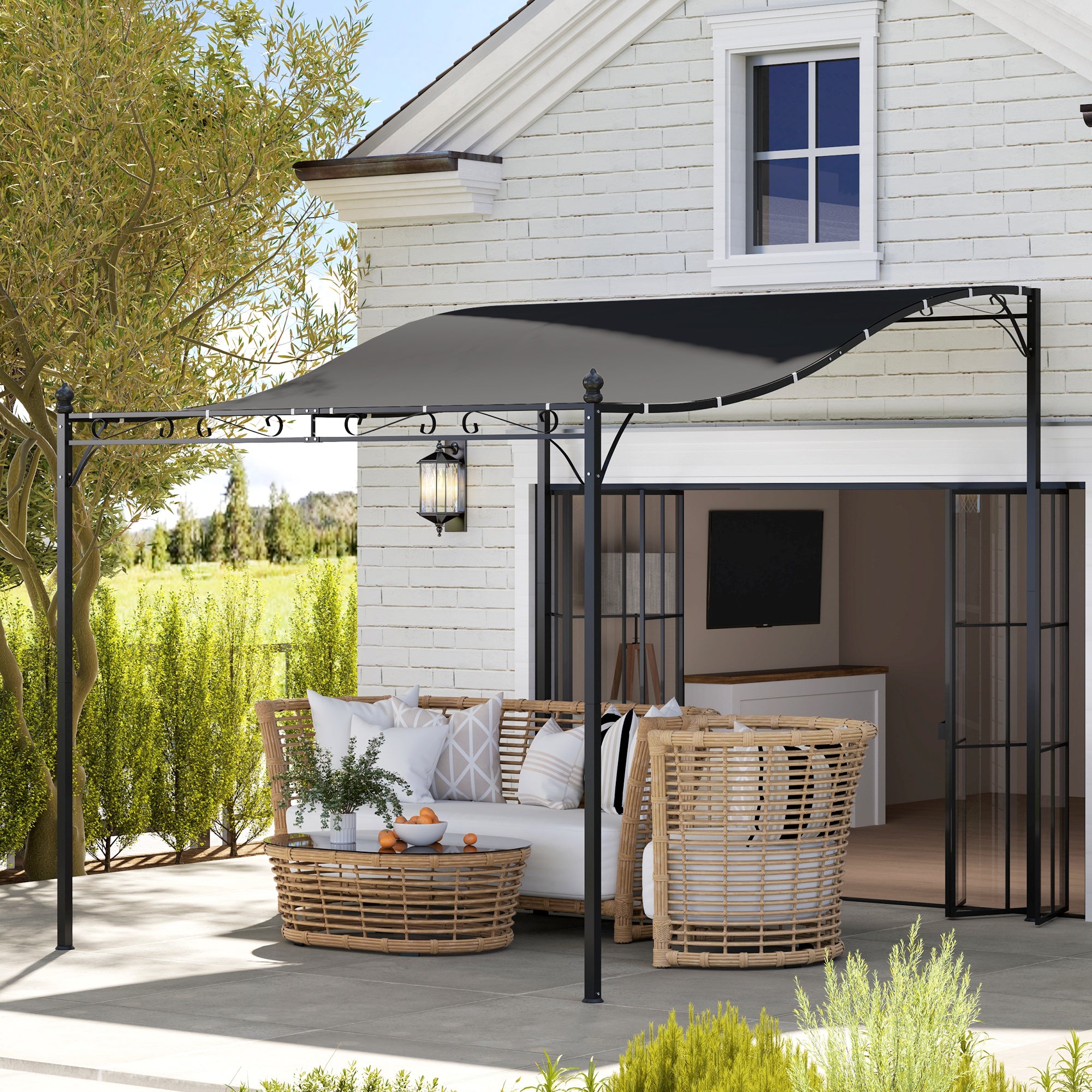 Lean-To Pergola with Roof, Water-Resistant Pergola Canopy, Freestanding Garden Pergola Terrace Pergola Canopy Sunshade for Patio Garden approx. 2.5x3x2.5 m Dark Grey