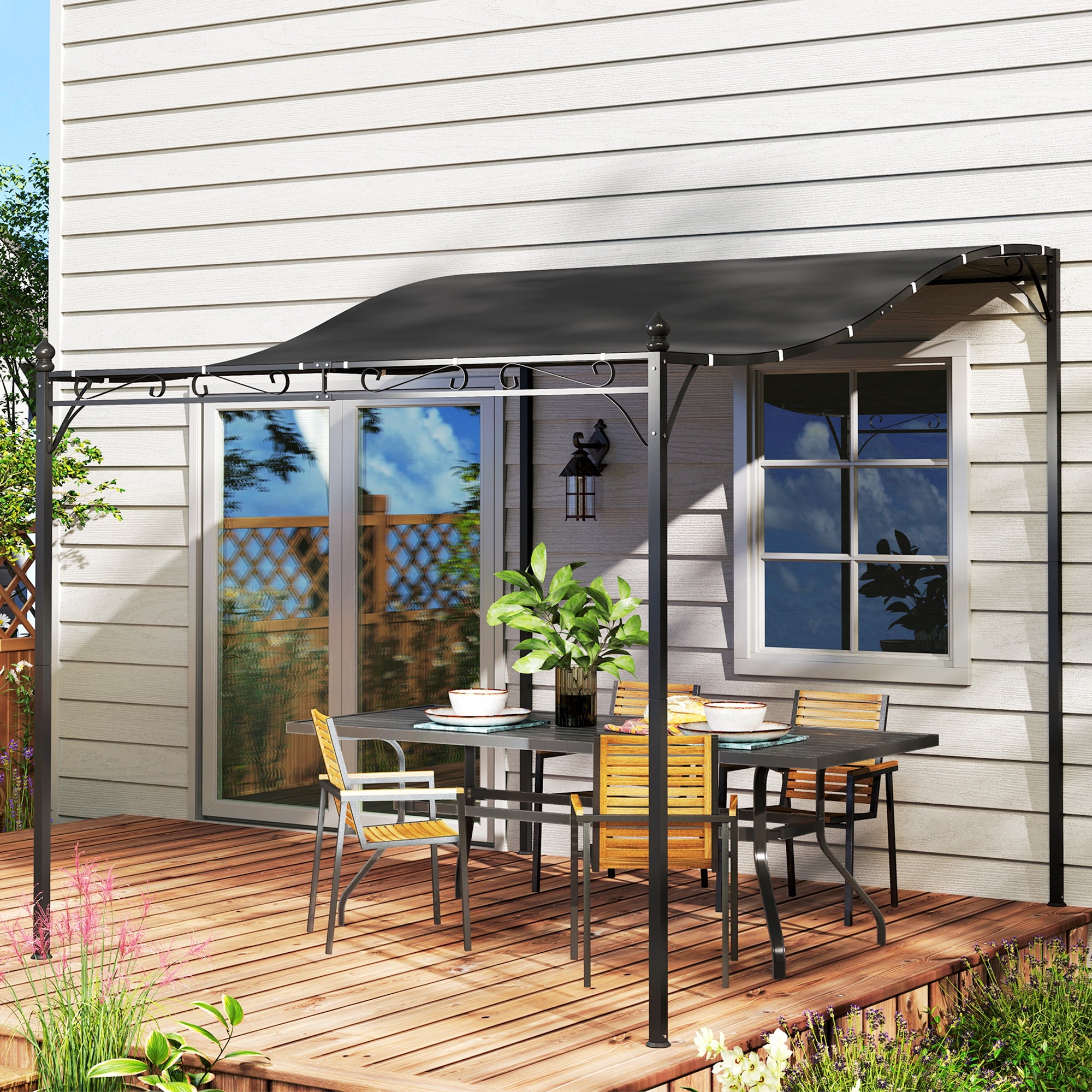 Lean-To Pergola with Roof, Water-Resistant Pergola Canopy, Freestanding Garden Pergola Terrace Pergola Canopy Sunshade for Patio Garden approx. 2.5x3x2.5 m Dark Grey