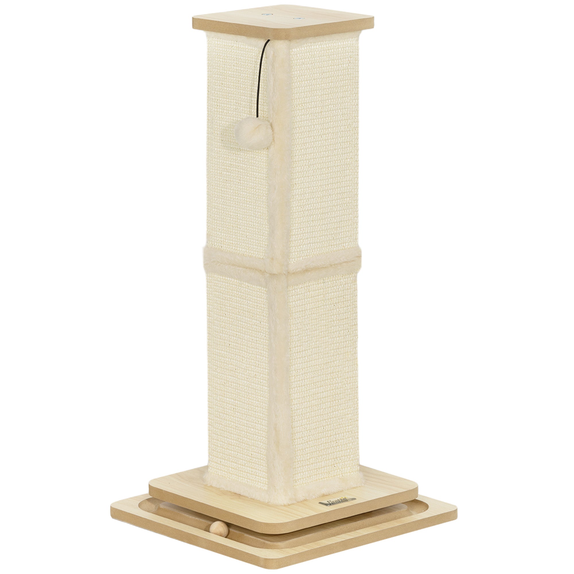 3-in-1 Scratching Post, 67cm Scratching Column, Sisal Cat Scratching Tree with Play Ball, Cat Scratching Furniture, Indoor, Oak