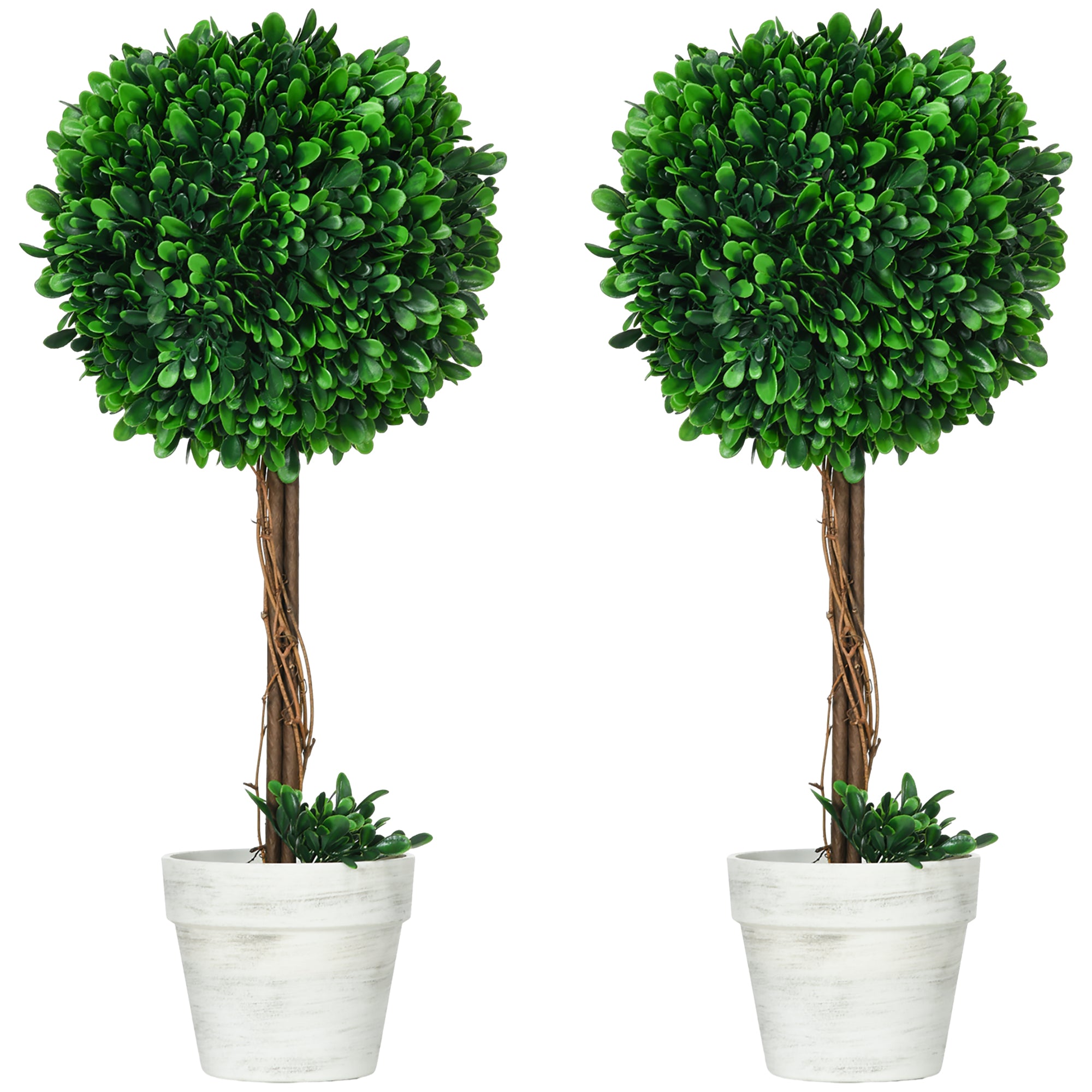 Set of 2 Artificial Boxwood Trees Large 60 cm, UV-Resistant Artificial Plant in Pot, Plastic Artificial Plants, Fake Plant like real for Living Room Bedroom Office Garden Decor Gift