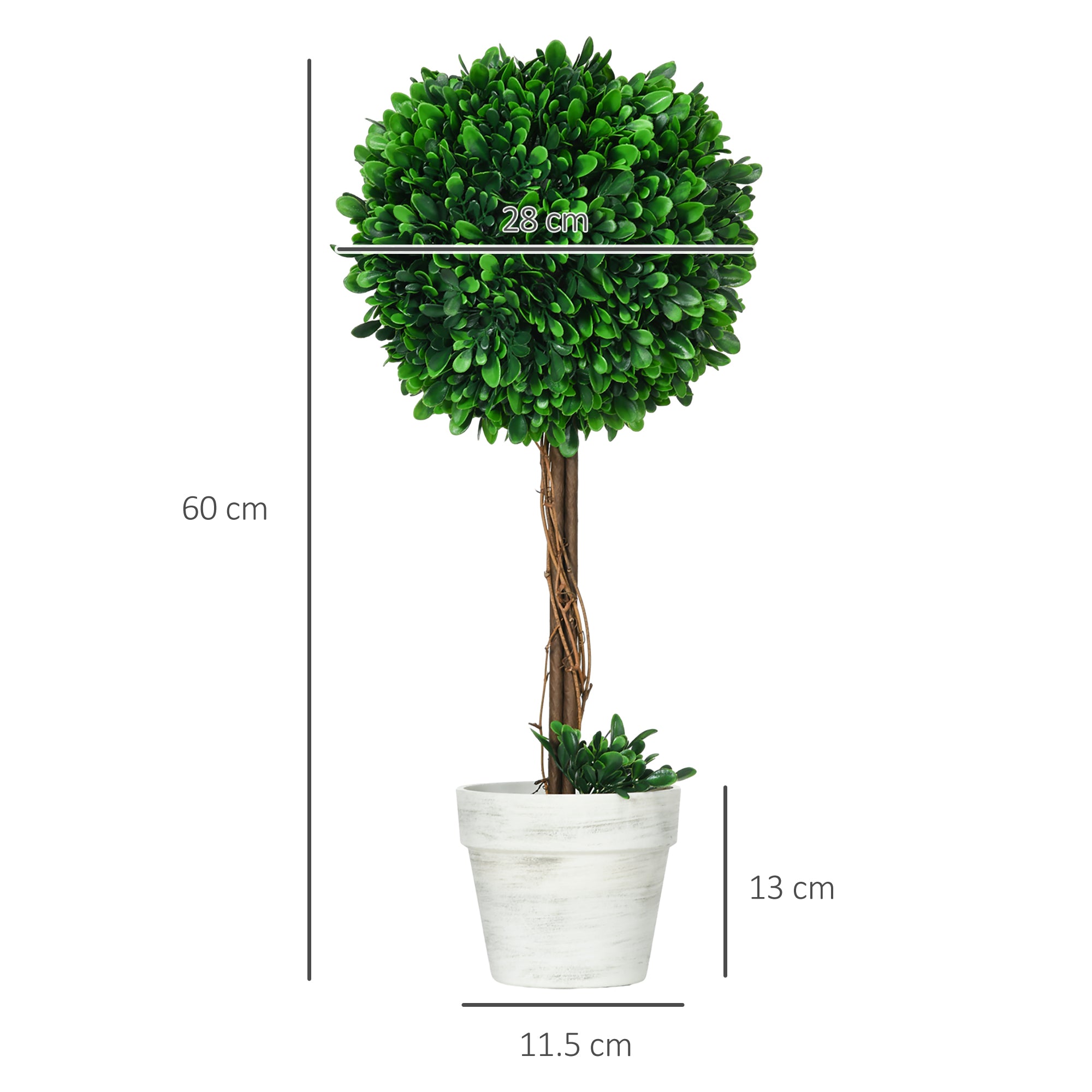 Set of 2 Artificial Boxwood Trees Large 60 cm, UV-Resistant Artificial Plant in Pot, Plastic Artificial Plants, Fake Plant like real for Living Room Bedroom Office Garden Decor Gift