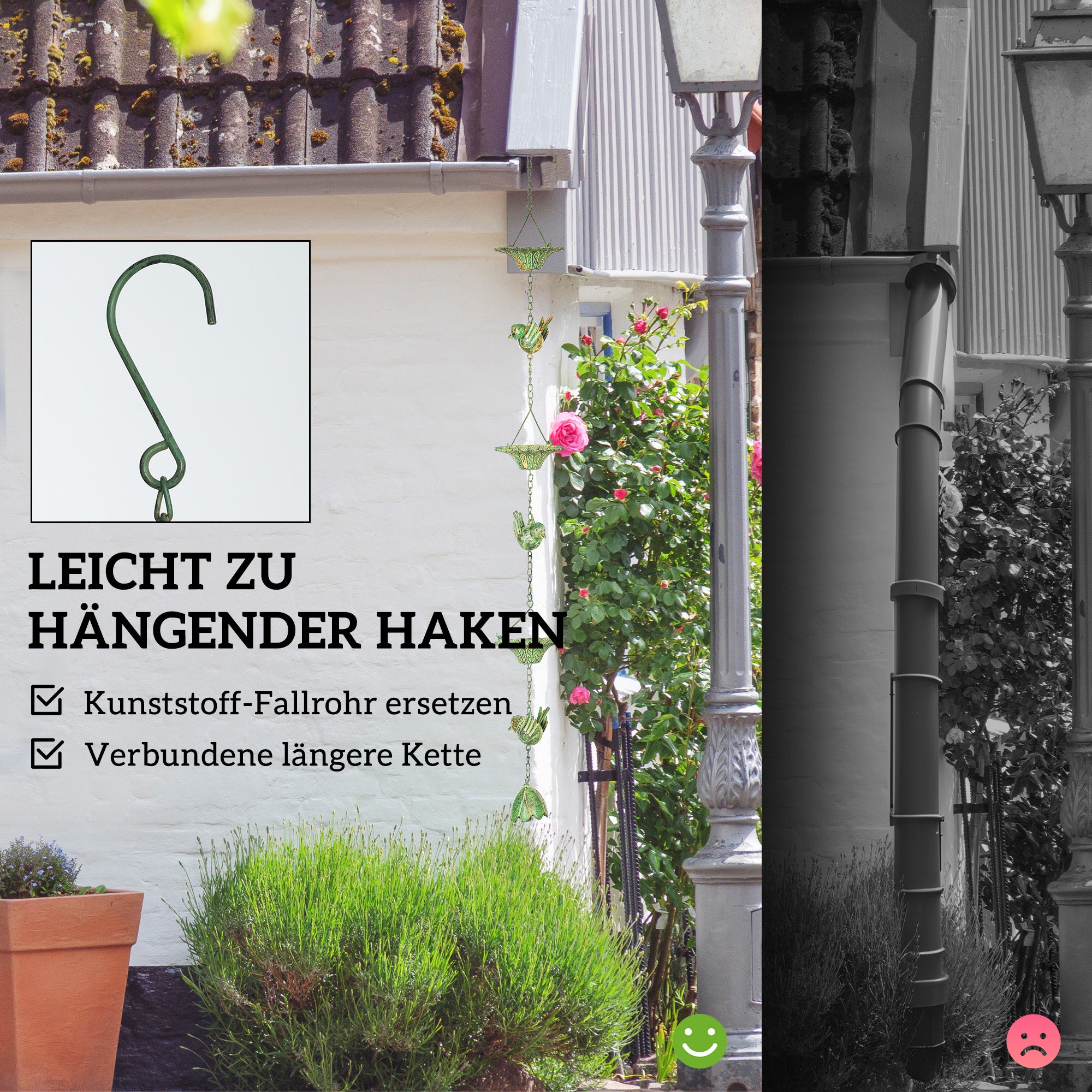 3-Piece Set Rain Chain 123cm Metal Rain Drainage Chain with Attached Hook Birds Bell Gutter Chain Rainwater Chain Rain Catcher Chain for Gutters Rain Collector Rain Chains