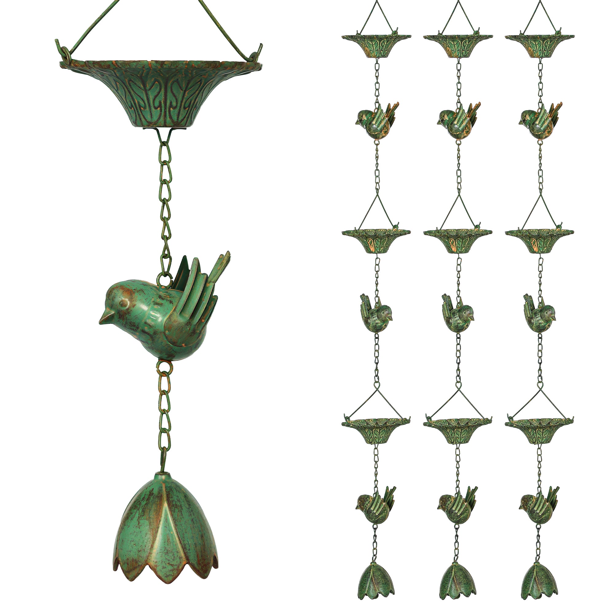 3-Piece Set Rain Chain 123cm Metal Rain Drainage Chain with Attached Hook Birds Bell Gutter Chain Rainwater Chain Rain Catcher Chain for Gutters Rain Collector Rain Chains