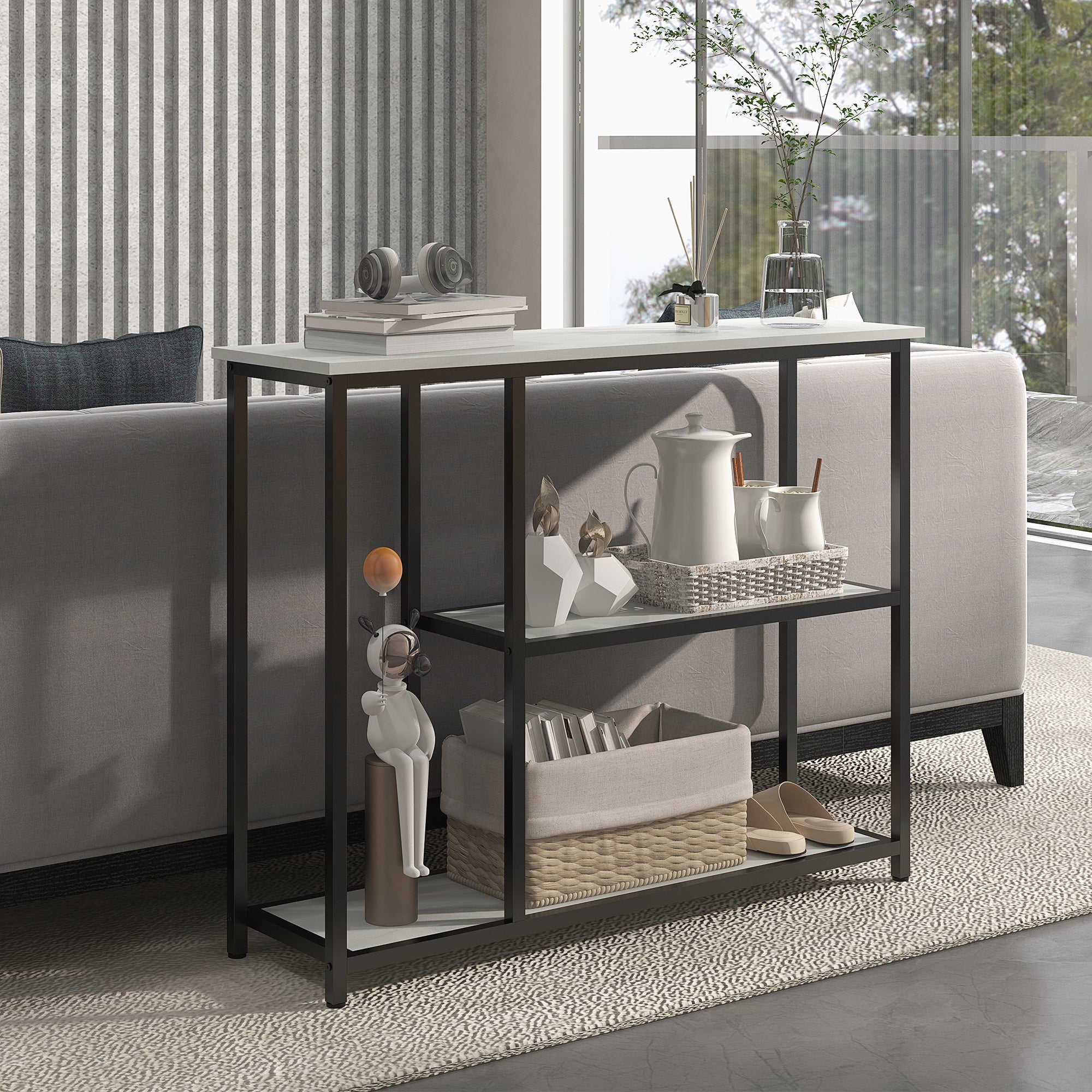 Console Table, Entryway Table with 3 Shelves, 100 x 30 x 80 cm, Side Table, Small Display Table for Small Space, Entryway, Hallway, Living Room, Bedroom, White