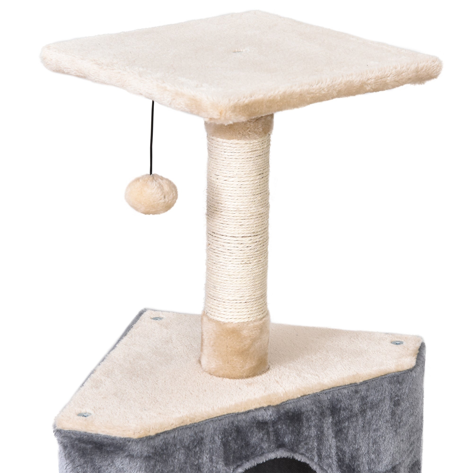 Cat Scratching Tree 40x40x98 cm with Cave Hanging Toy Ramp Scratcher and Sisal Rope Posts Gray and Beige