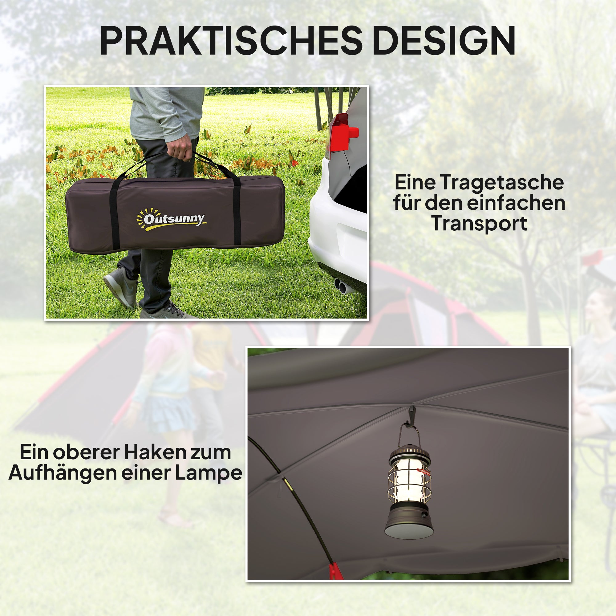 Tunnel Tent for 4-6 People, with 3 Rooms, Light Hook, Group Tent with Double Doors, 3000mm Water Resistant Family Tent, for Garden, Campsite, Grey