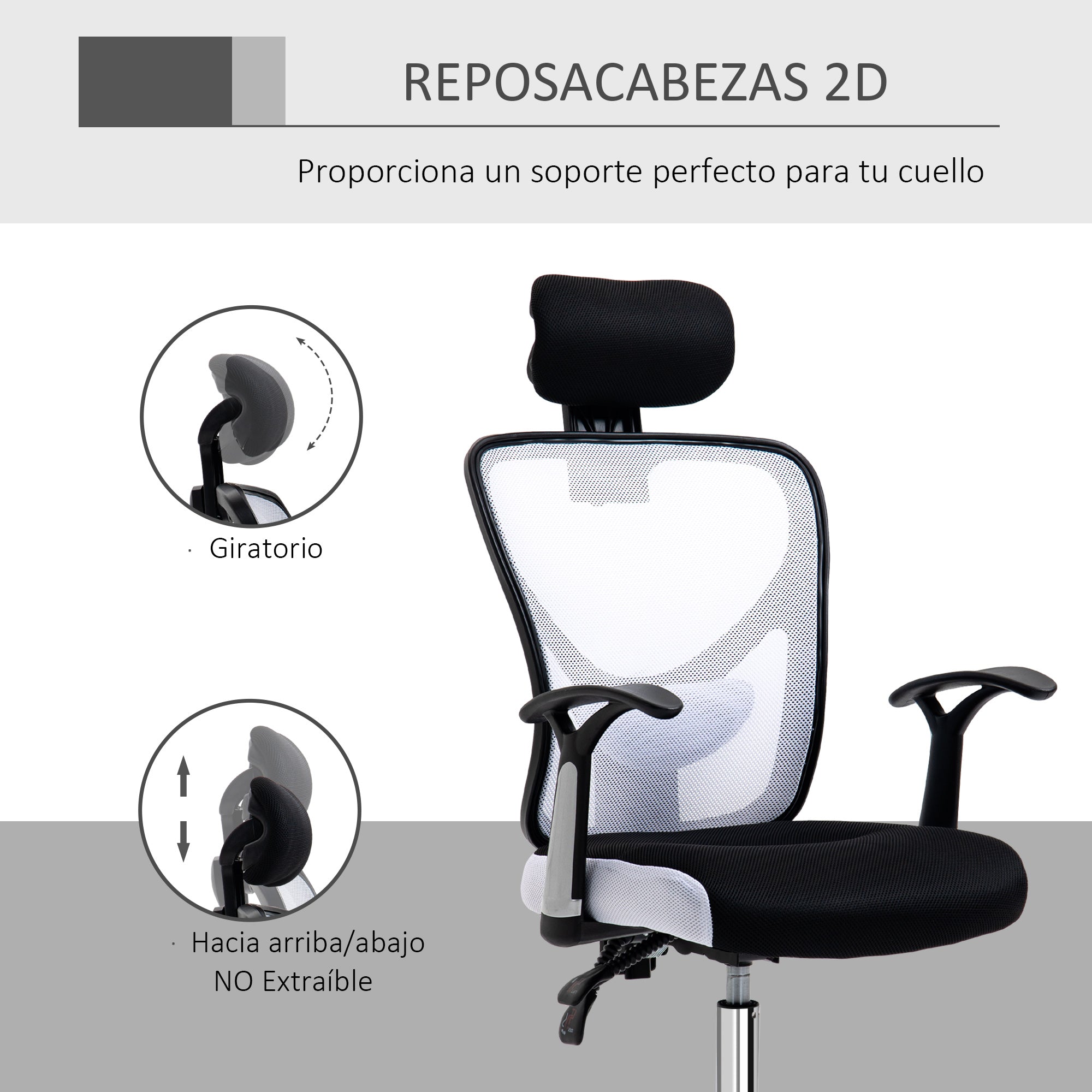 Mesh Office Chair with Adjustable Height Reclining Function Adjustable Headrest and Lumbar Support 62x67x108-118 cm White