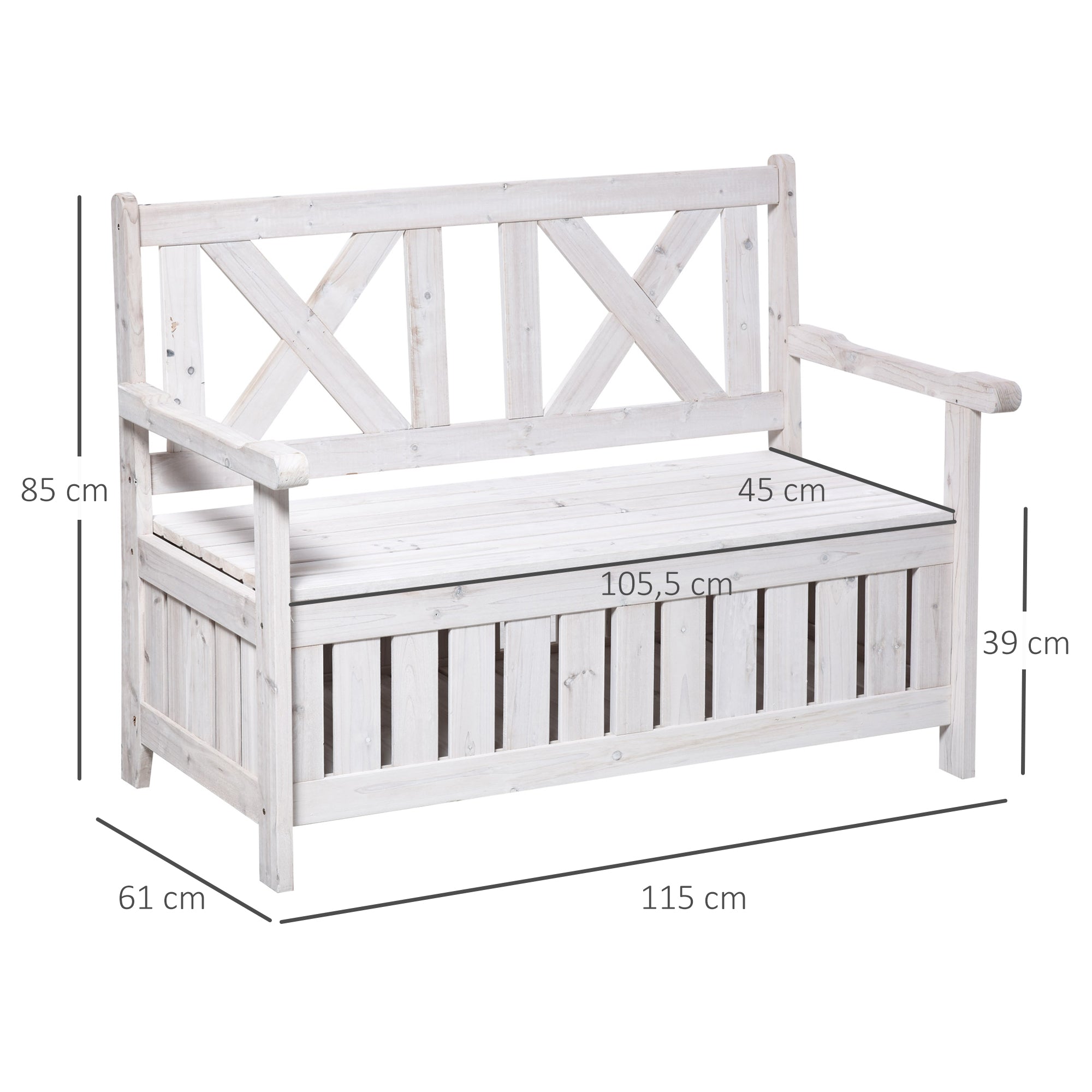Storage Bench 2-Seater Garden Trunk Bench Cushion Trunk Storage White 115 x 61 x 85 cm