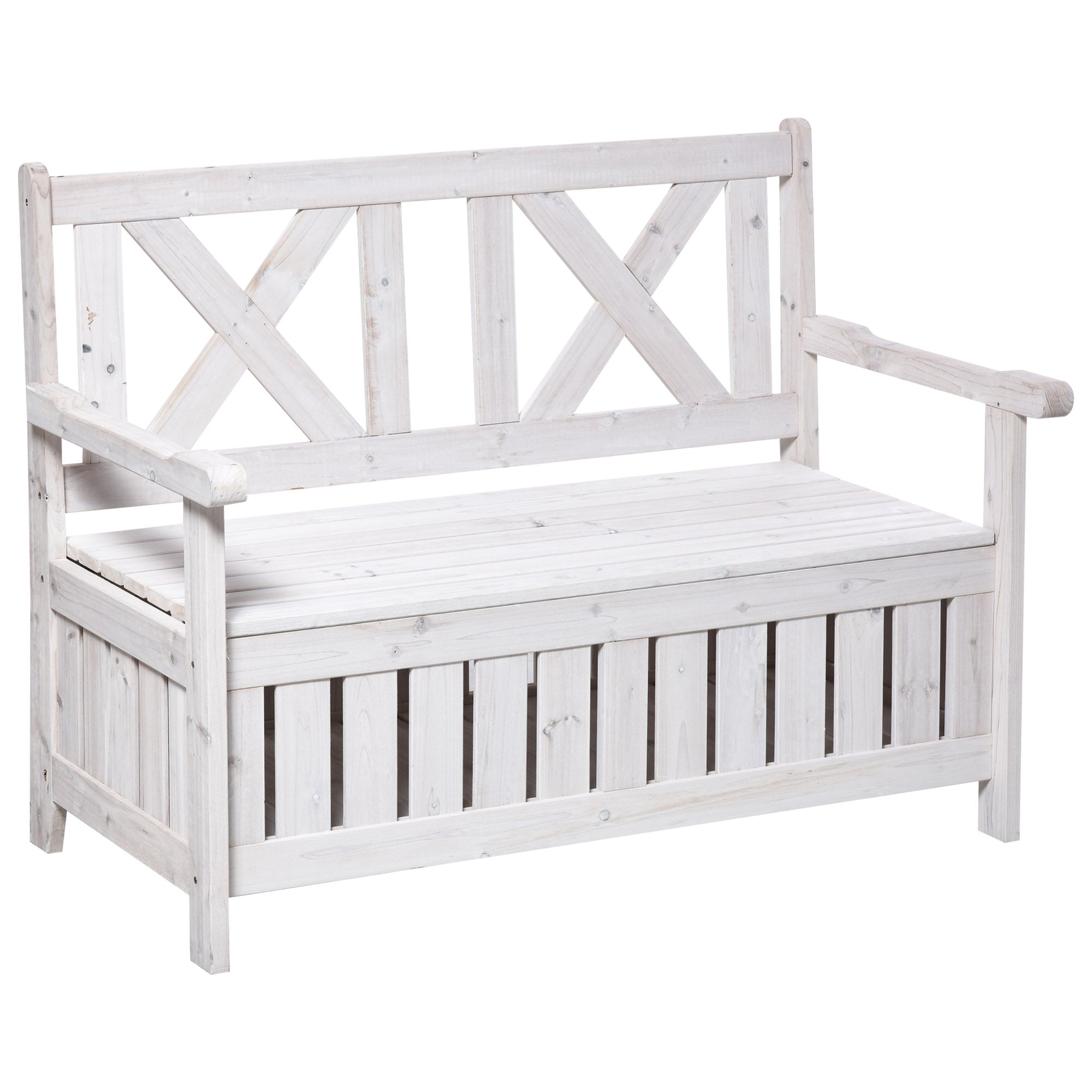 Storage Bench 2-Seater Garden Trunk Bench Cushion Trunk Storage White 115 x 61 x 85 cm