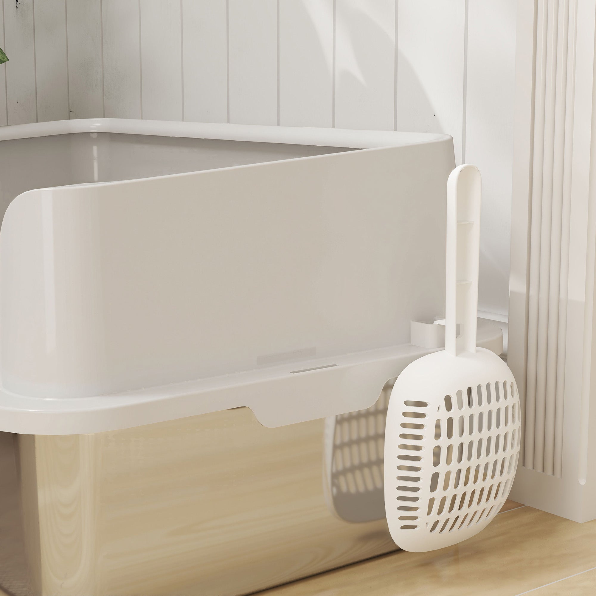 Cat Litter Box, Stainless Steel Cat Litter Box with High Sides, Shovel, Easy Cleaning, Odor Resistant, Suitable for Large Cats, 60 x 40 x 28 cm, Light Gray