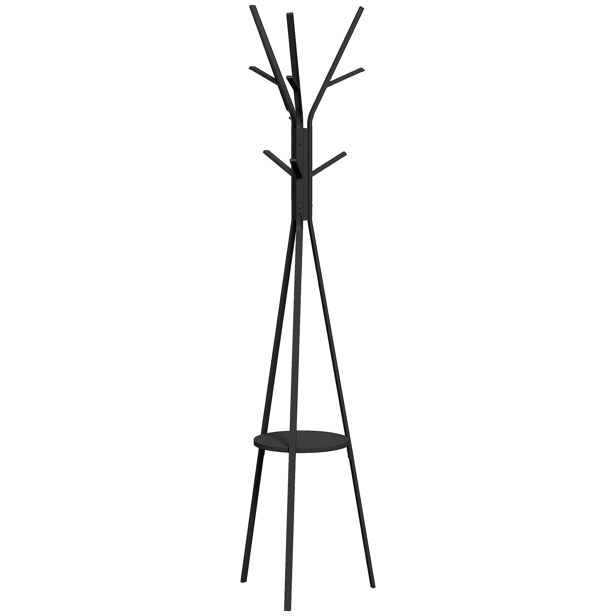 Tree Shape Coat Rack Metal Clothes Rack with 9 Hooks and Shelf Vintage Coat Rack for Bedroom Living Room 45x45x180 cm Black