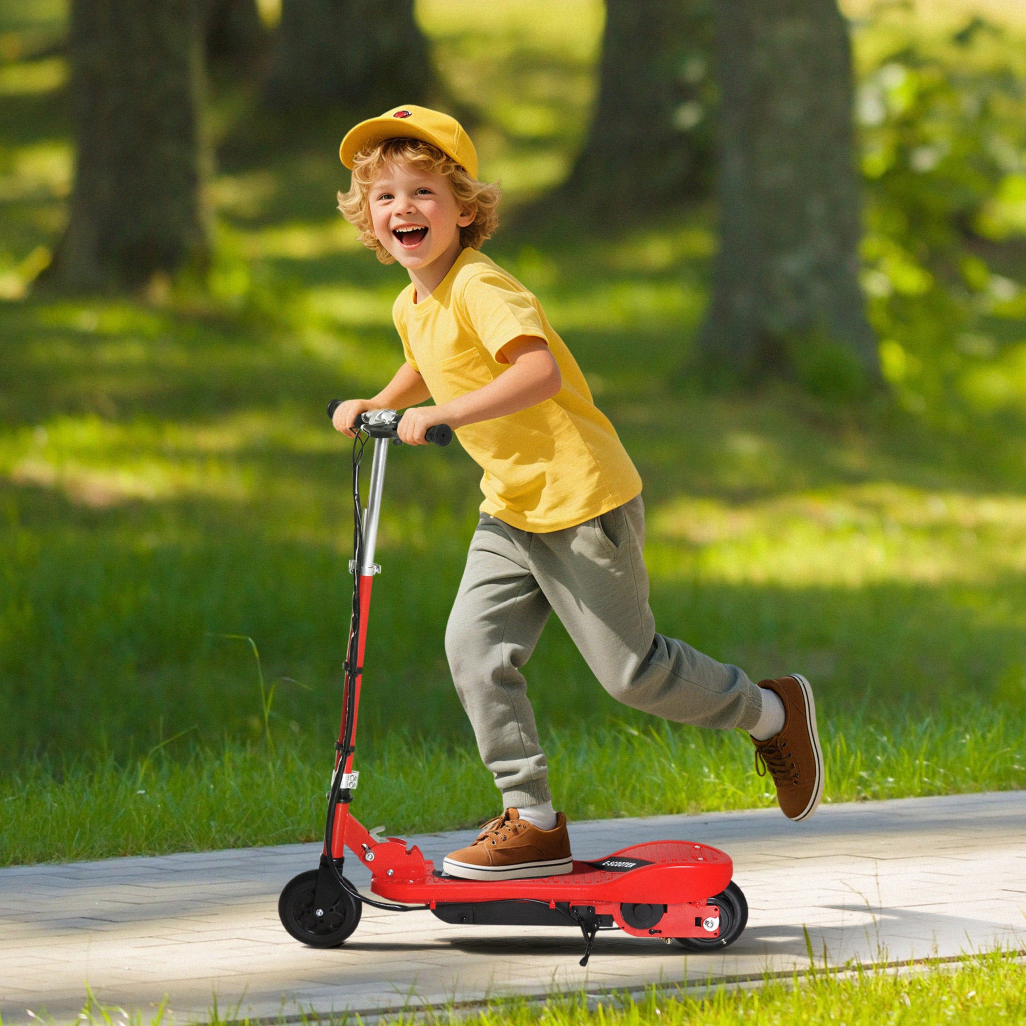 Electric Scooter for Kids 7+ Foldable Scooter with Adjustable Height Rechargeable Battery 24V Speed up to 12 km/h and Brake Load 50 kg 74x36x82.5-92.5 cm Red