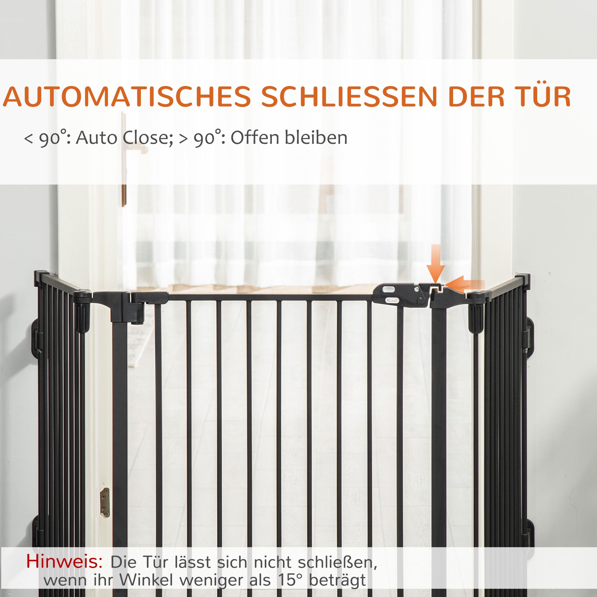 Dog Barrier Gate Door Guard Pet Safety Gate Adjustable Foldable Fireplace Gate with Automatic Closing Door 3 Panels for Stove Wall Mounting/Free-standing Black 202.5 x 76 cm