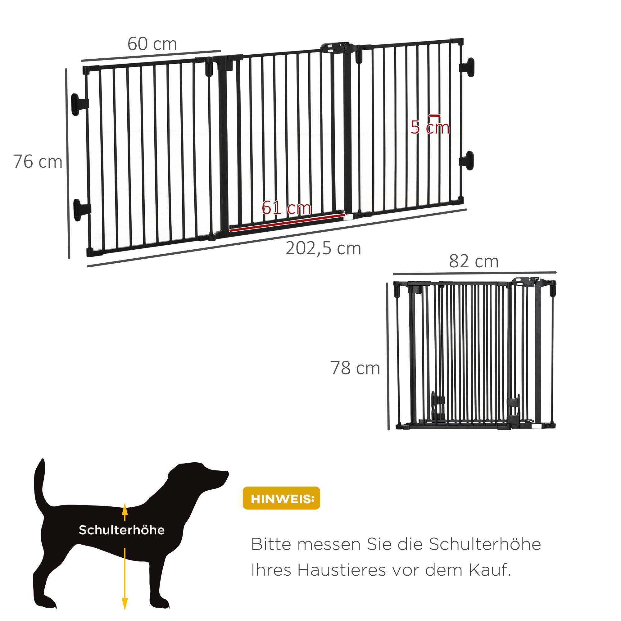 Dog Barrier Gate Door Guard Pet Safety Gate Adjustable Foldable Fireplace Gate with Automatic Closing Door 3 Panels for Stove Wall Mounting/Free-standing Black 202.5 x 76 cm