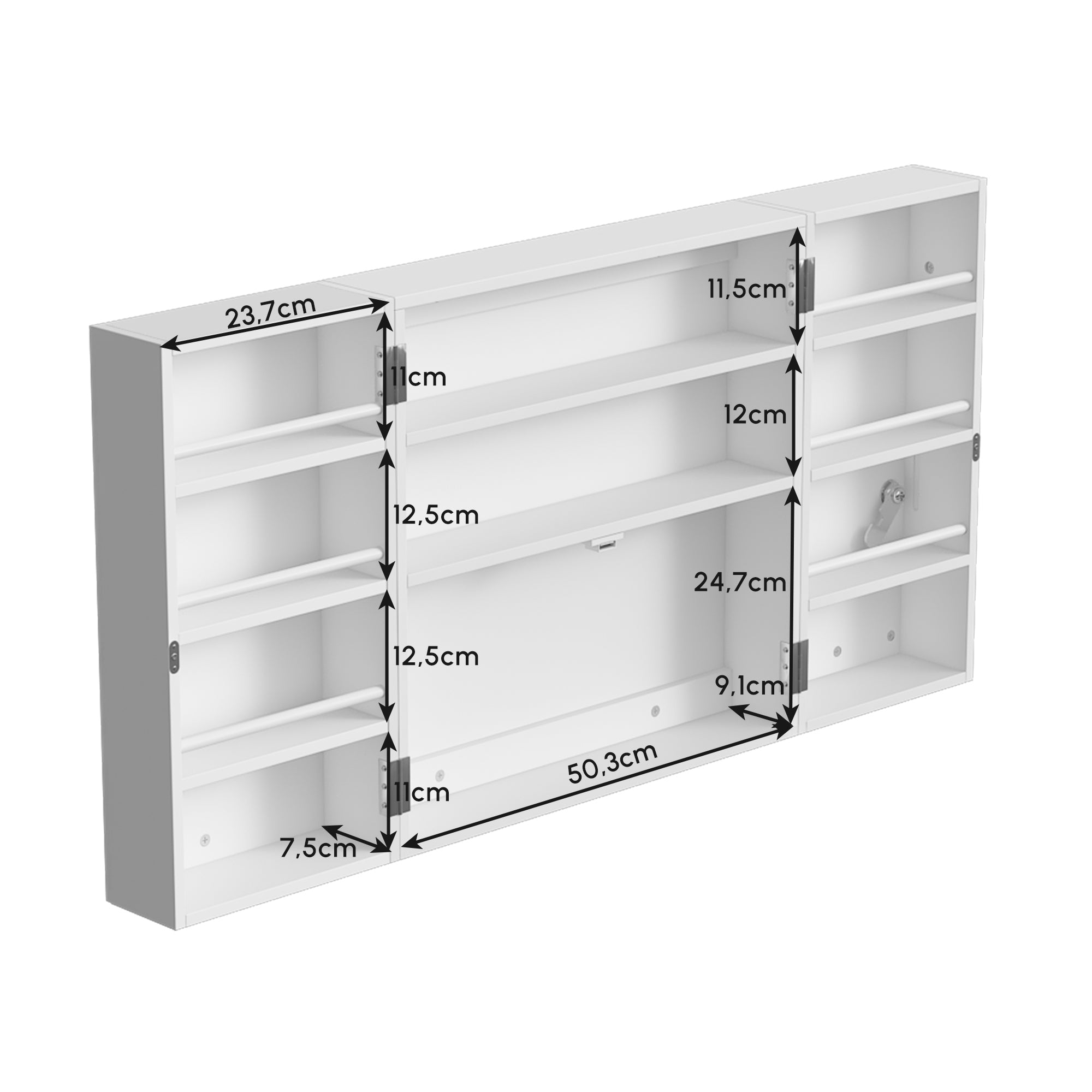 Lockable Medicine Cabinet, 2 Doors, 11 Compartments, 2 Keys, Wall-Mounted Cabinet for Kitchen, Hallway, Living Room, 20.9 x 7.9 x 20.9 in (53 x 20 x 53 cm), White