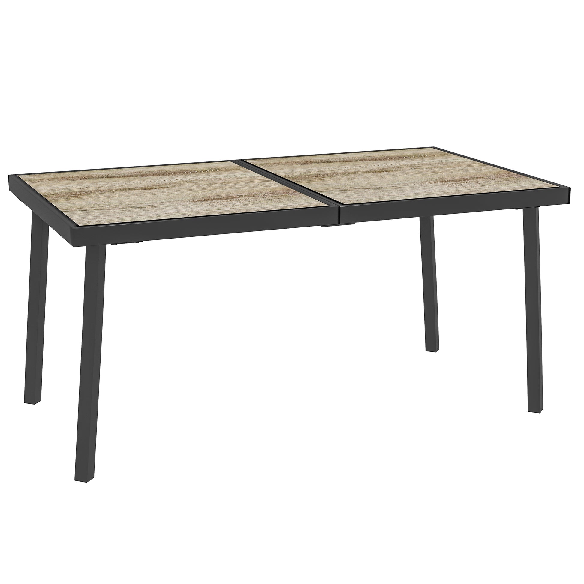 garden table, balcony table, 145 x 85 cm terrace table for 6 persons with wood look, dining table for garden, steel frame, Gray