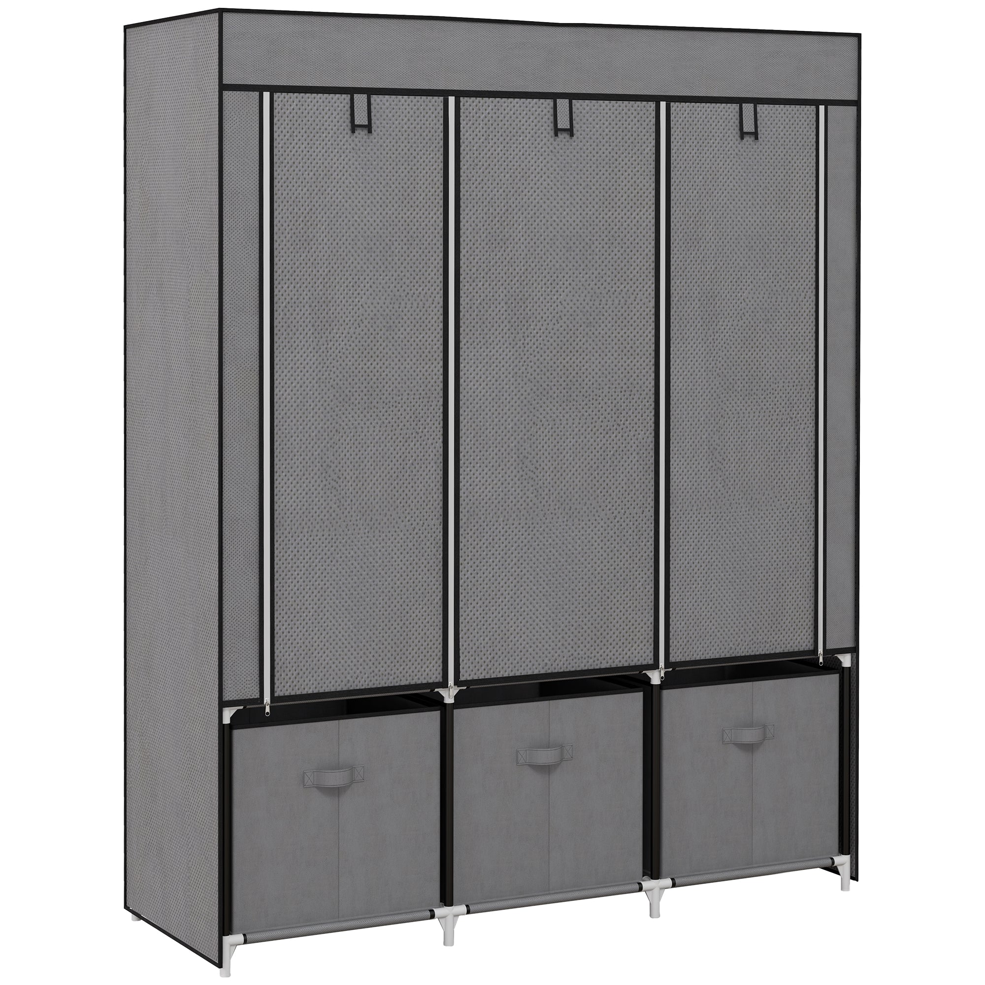 Fabric Wardrobe with Clothes Rail, Drawers, Zipper Foldable Wardrobe for Bedroom, Dressing Room, 125 x 43 x 162.5 cm, Dark Grey