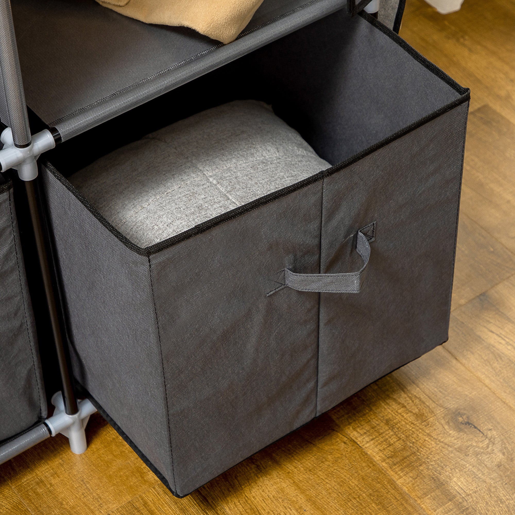 Fabric Wardrobe with Clothes Rail, Drawers, Zipper Foldable Wardrobe for Bedroom, Dressing Room, 125 x 43 x 162.5 cm, Dark Grey