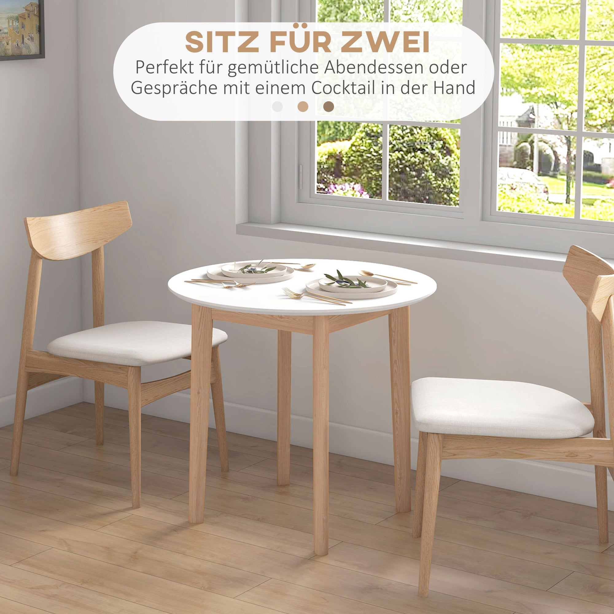 Dining Table, Round Kitchen Table for 2 Persons, Dining Table with Country Style, for Living Room, Solid Wood, Ø75 x 76 cm, White