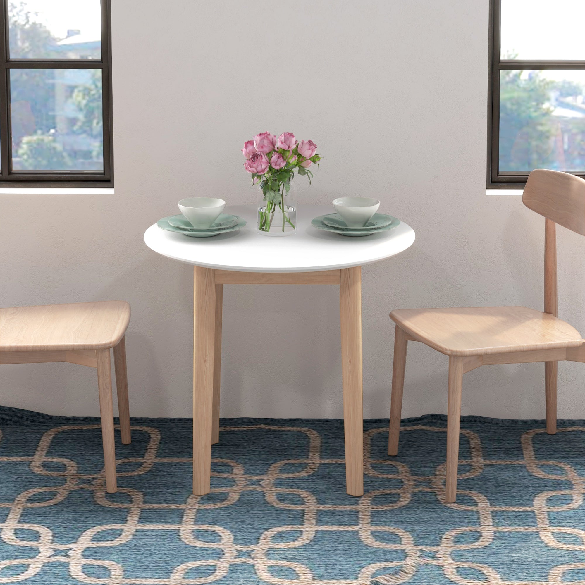 Dining Table, Round Kitchen Table for 2 Persons, Dining Table with Country Style, for Living Room, Solid Wood, Ø75 x 76 cm, White