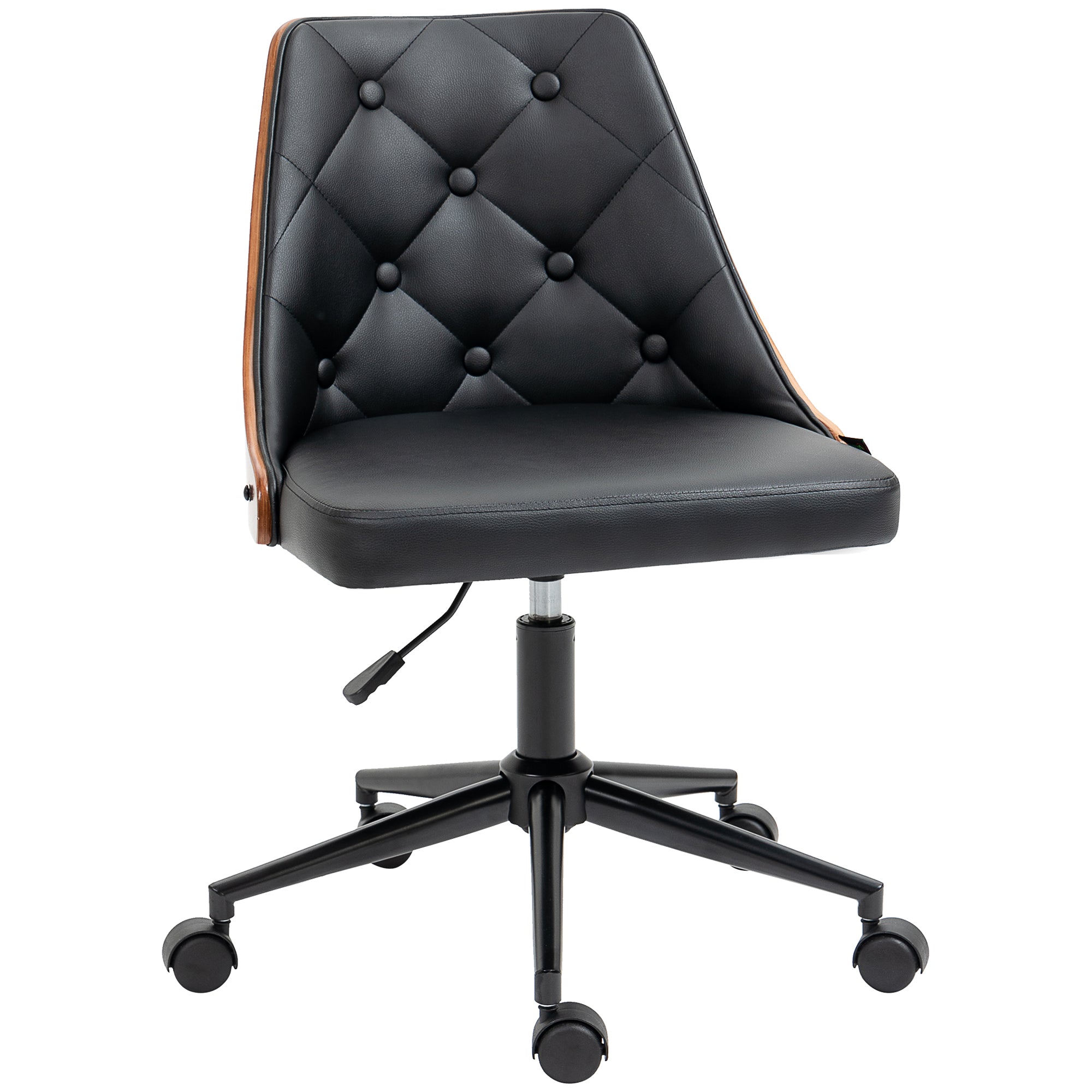 Swivel Office Chair Ergonomic Desk Chair Upholstered in PU Leather with Adjustable Height Rocking Function for Living Room Bedroom Office 53x62x87 cm Black