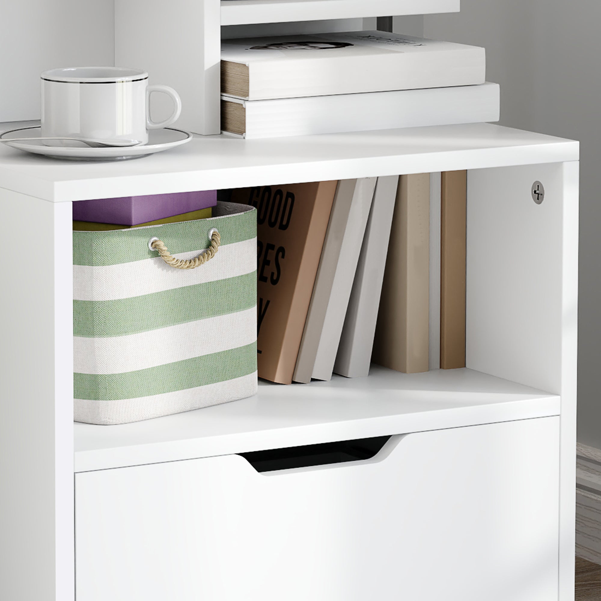 Bedside Table Nightstand with Drawer, Compartment, and Storage Shelves Wood Effect - 45 x 35 x 73 cm White