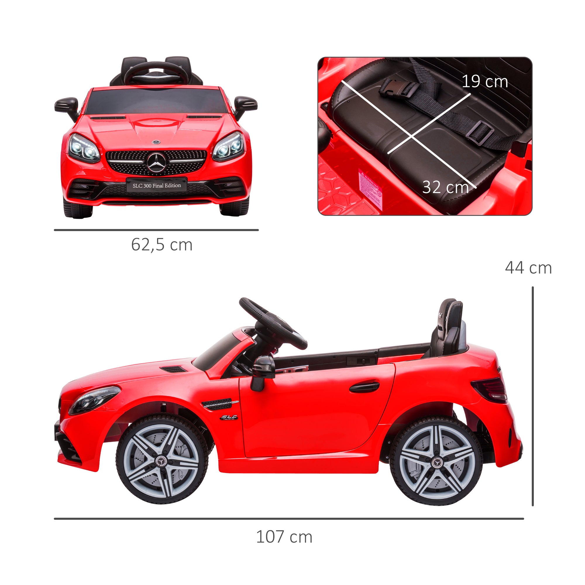 12V Kids Electric Car, Children's Vehicle with 2.4G Remote Control, Electric Vehicle with LED Headlights, Safety Belt, Horn, Music, Mercedes SLC 300 Children's Car for Children from 3 Years, Red