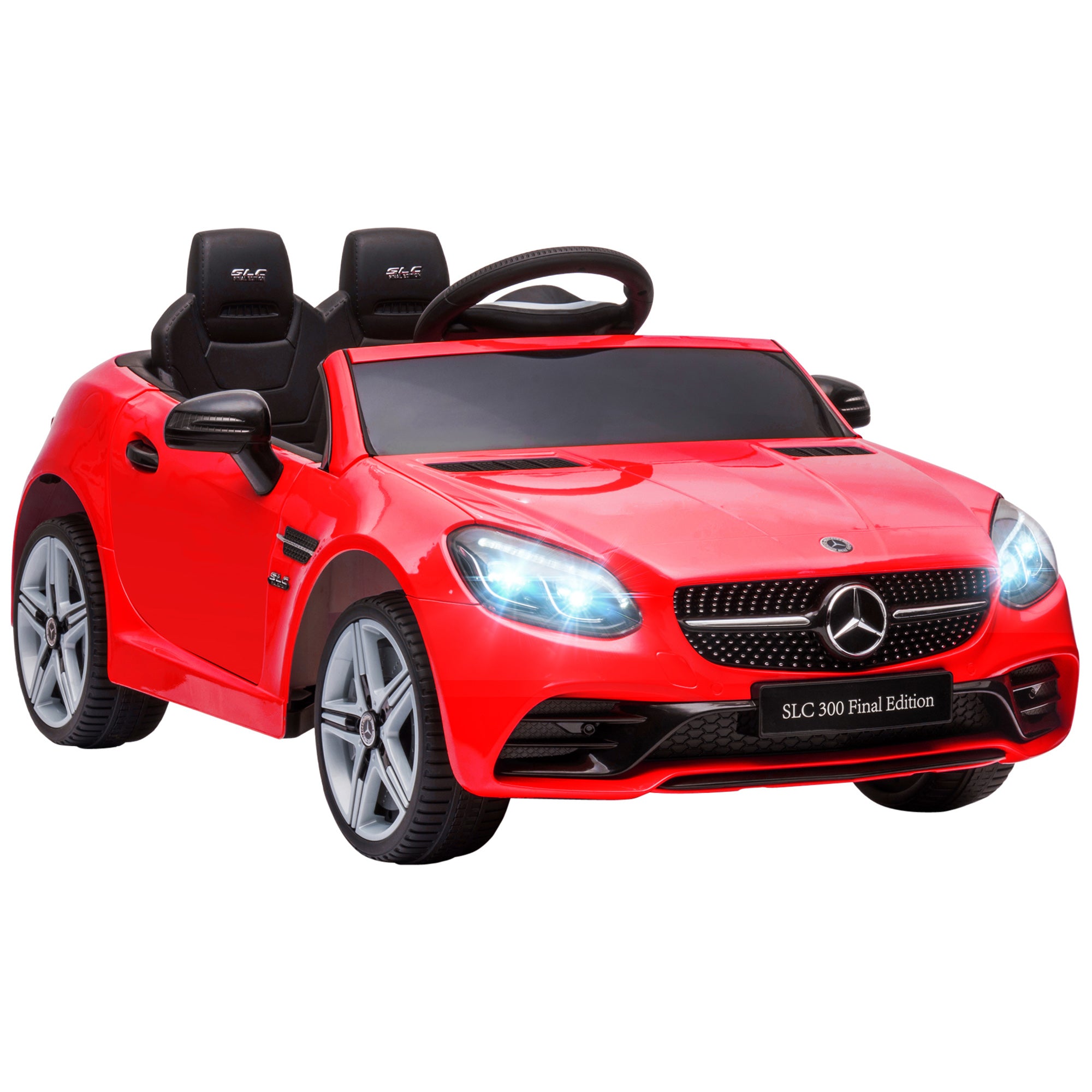 12V Kids Electric Car, Children's Vehicle with 2.4G Remote Control, Electric Vehicle with LED Headlights, Safety Belt, Horn, Music, Mercedes SLC 300 Children's Car for Children from 3 Years, Red