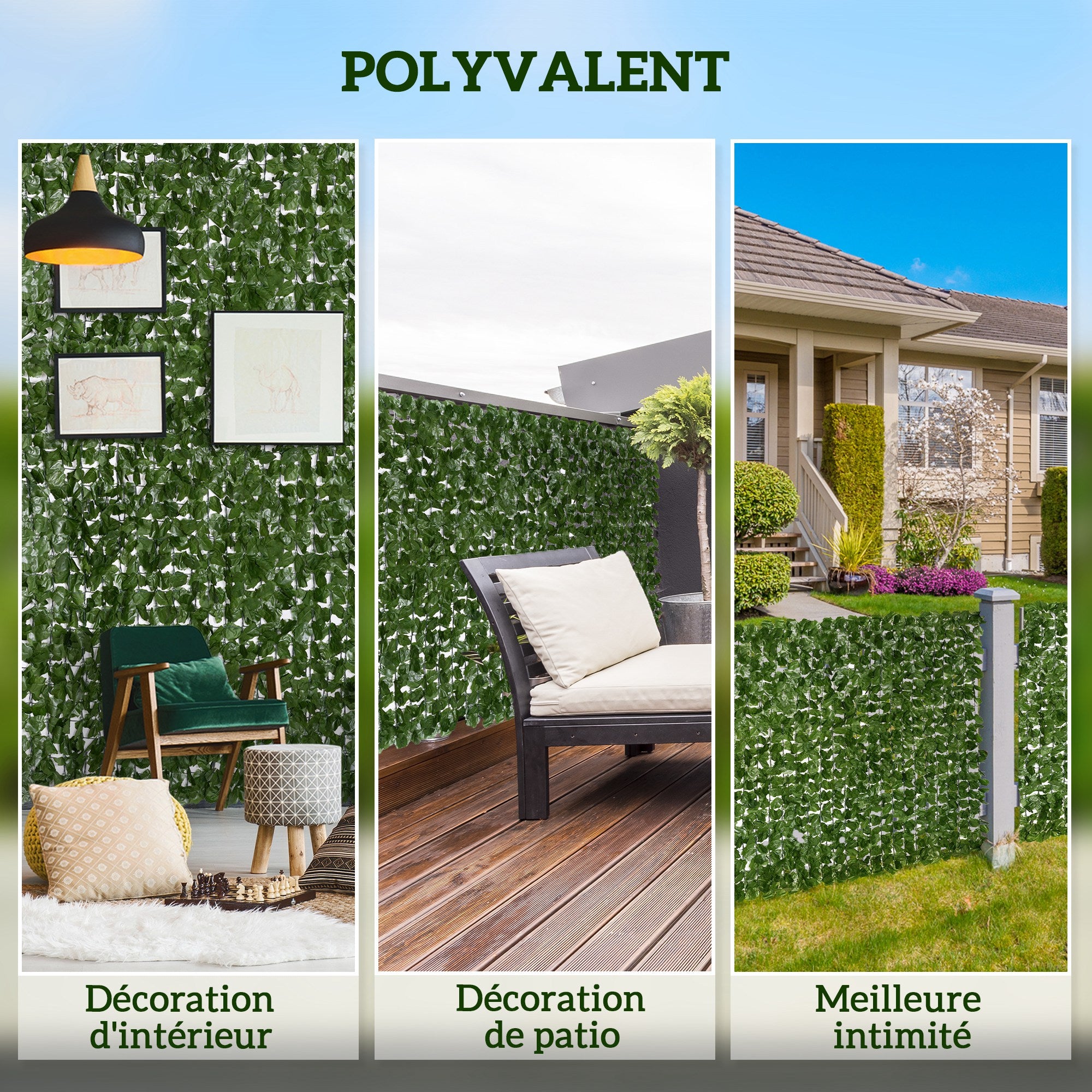 Artificial Ivy Hedge Windbreak Decoration Roll 3L x 1.5H m Realistic Anti-UV Dark Green