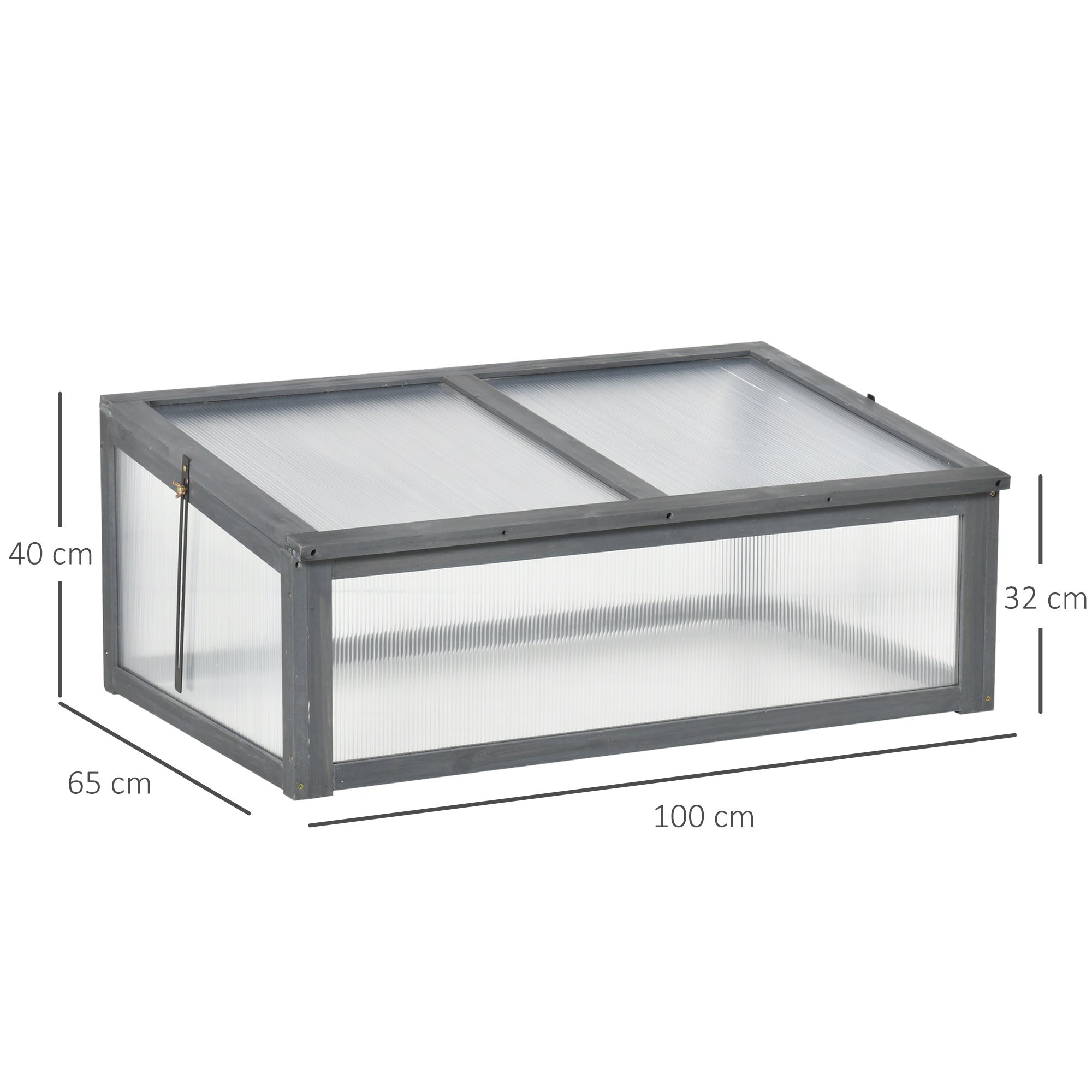 Cold Frame Wood, Mini Greenhouse 100 x 65 x 40 cm, Greenhouse with Cover, UV Protection, Light-Transmitting Cold Frame Box, Winterproof Raised Bed for Garden, Gray