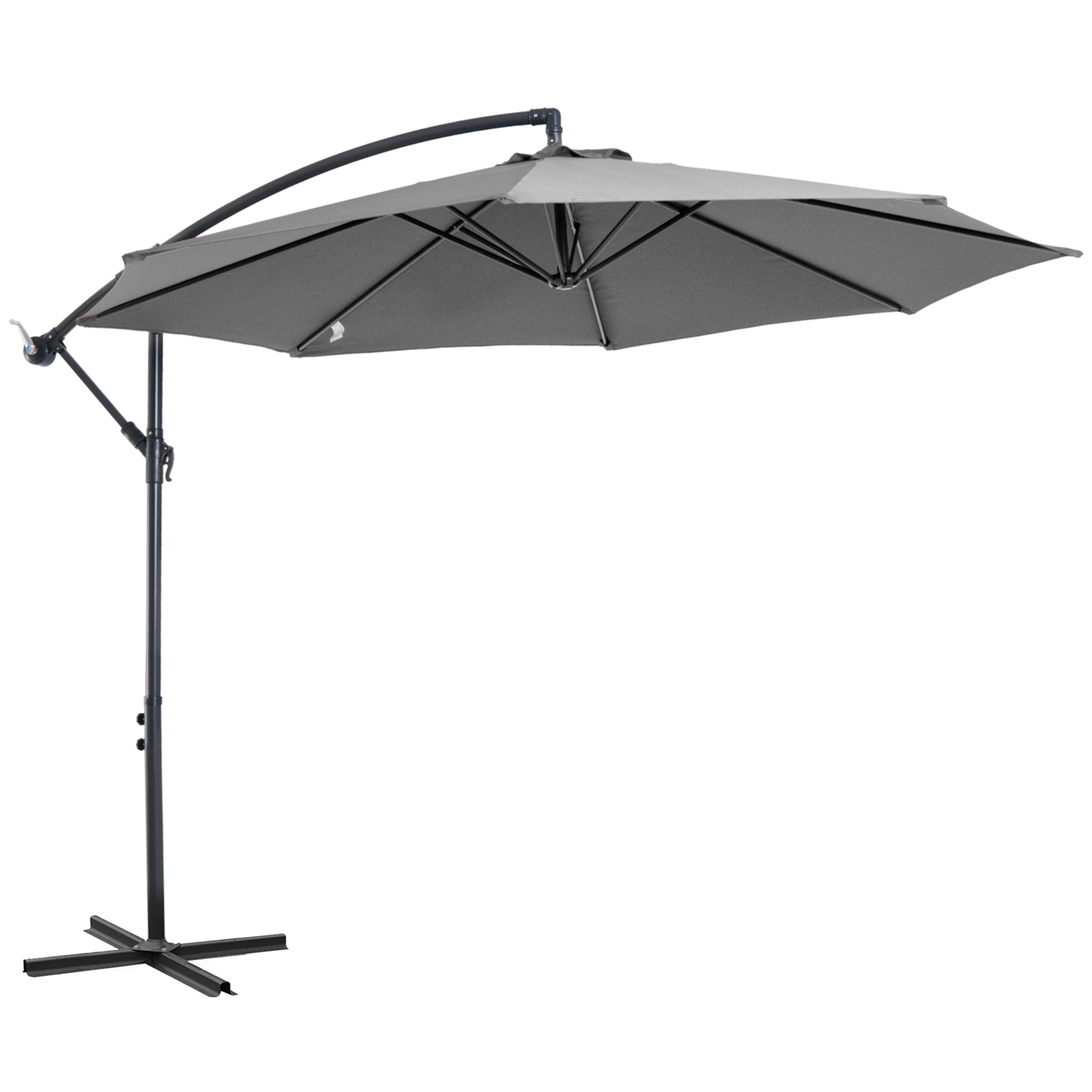 Cantilever Umbrella Ø300 cm Tiltable Sunshade with UV Protection Crank Umbrella with Stand, Crank Device, Market Umbrella Garden Umbrella Sun Protection for Balcony Garden Terrace Gray