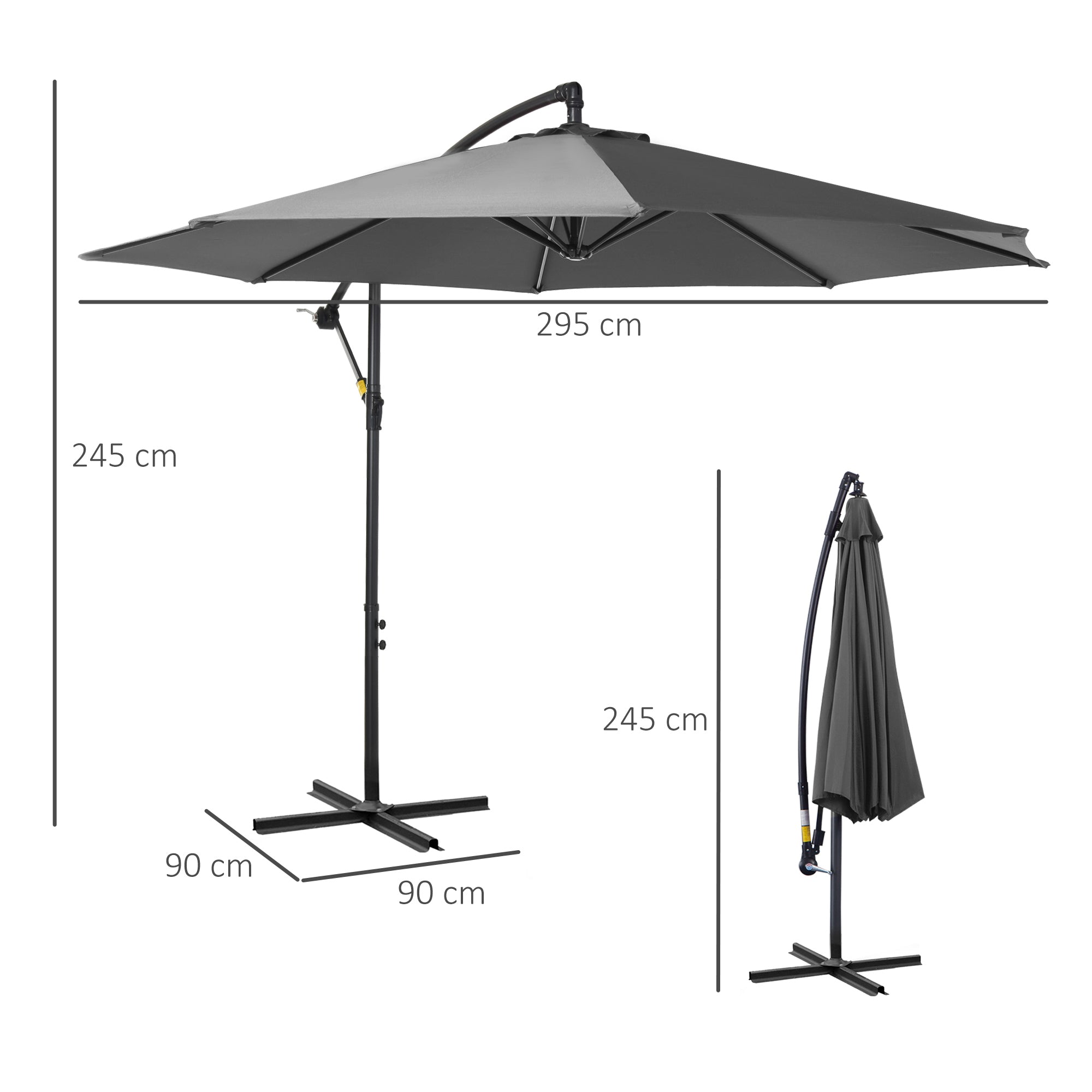 Cantilever Umbrella Ø300 cm Tiltable Sunshade with UV Protection Crank Umbrella with Stand, Crank Device, Market Umbrella Garden Umbrella Sun Protection for Balcony Garden Terrace Gray