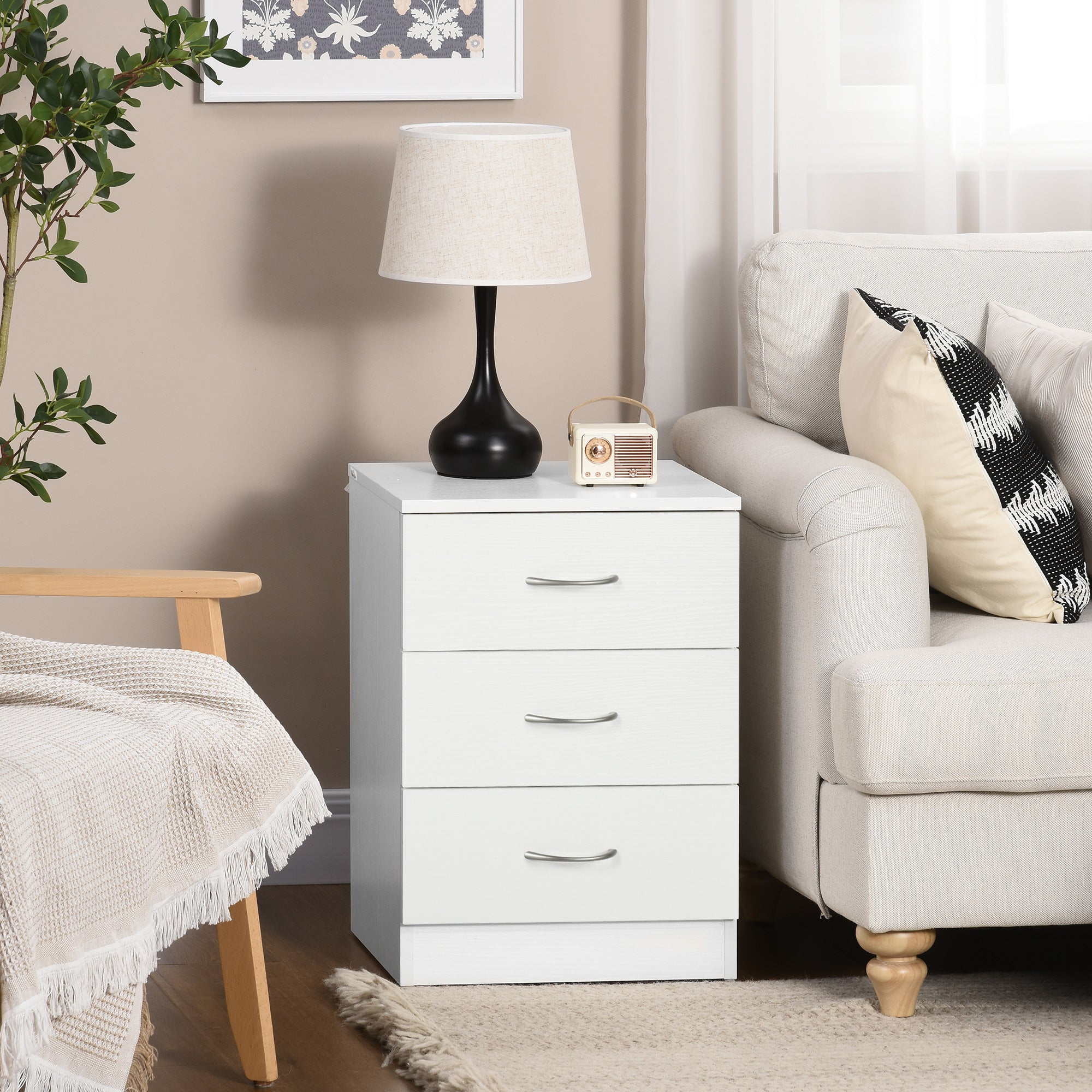 Modern Bedside Table Nightstand with 3 Drawers Side Table for Living Room Bedroom Load 50 kg 40x35x58 cm White