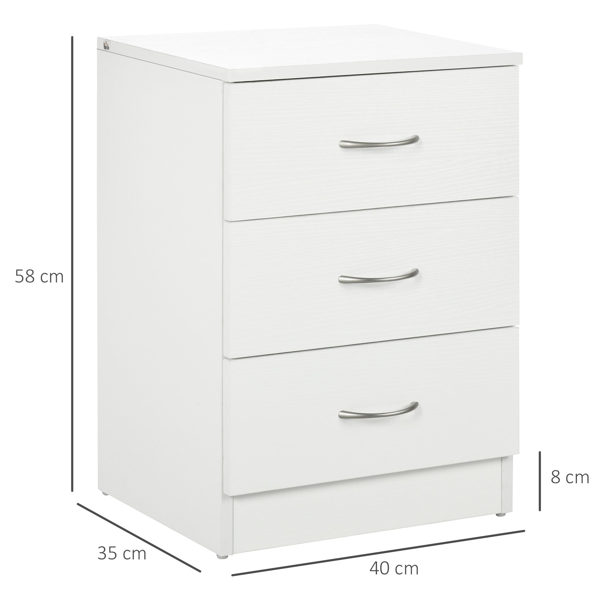 Modern Bedside Table Nightstand with 3 Drawers Side Table for Living Room Bedroom Load 50 kg 40x35x58 cm White