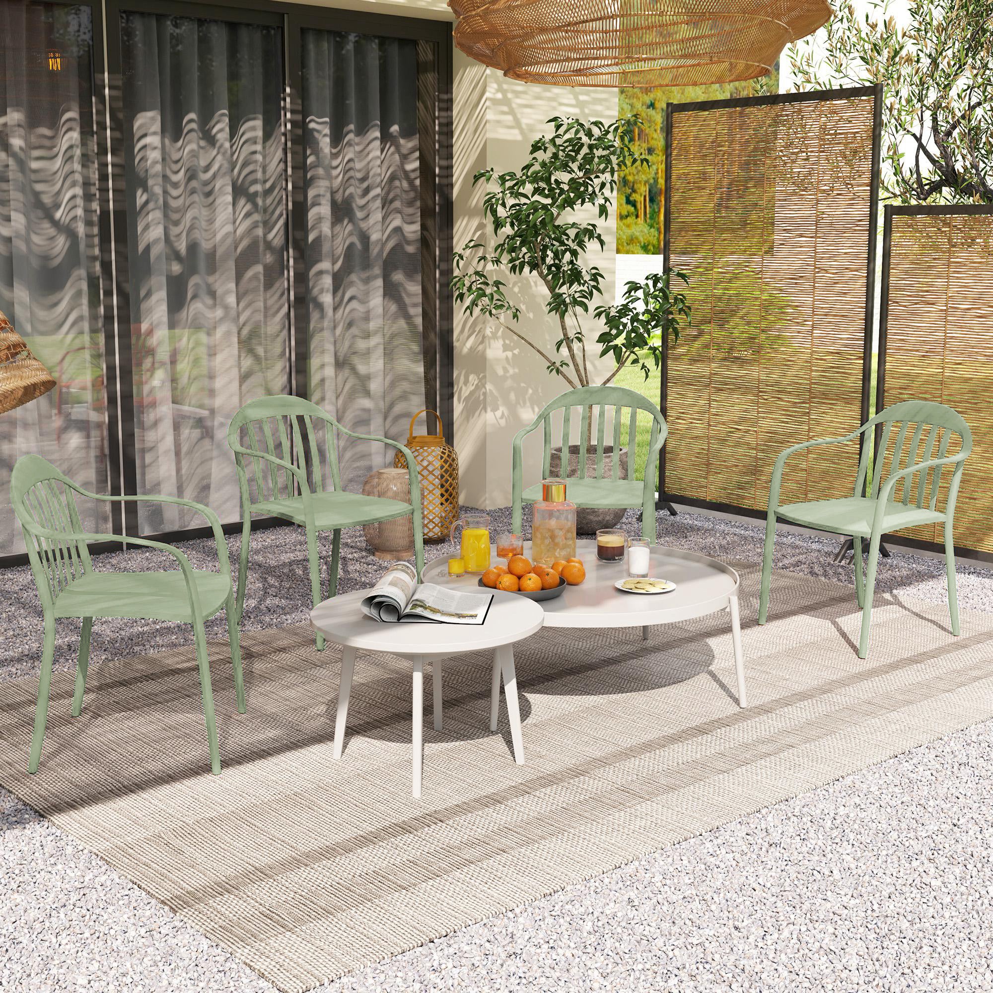 Garden Chair 4-Piece Set Weatherproof Plastic Garden Chairs Stackable Chair with Armrest Backrest Stackable Patio Chair up to 120kg Load-bearing Garden Furniture for Backyard, Garden, Balcony Green