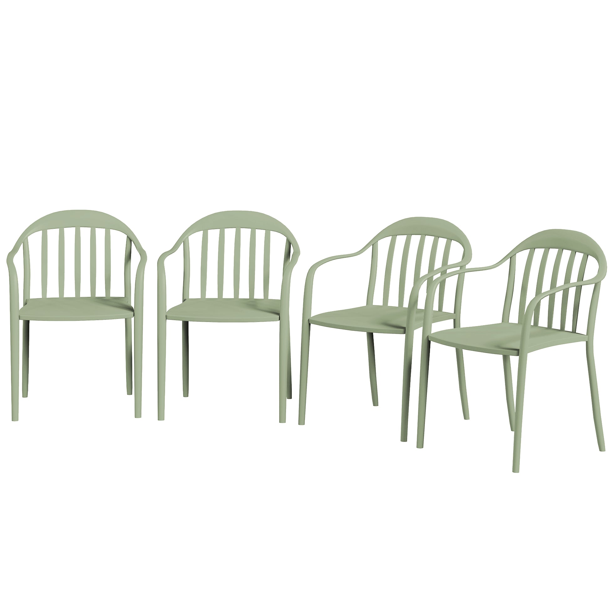 Garden Chair 4-Piece Set Weatherproof Plastic Garden Chairs Stackable Chair with Armrest Backrest Stackable Patio Chair up to 120kg Load-bearing Garden Furniture for Backyard, Garden, Balcony Green