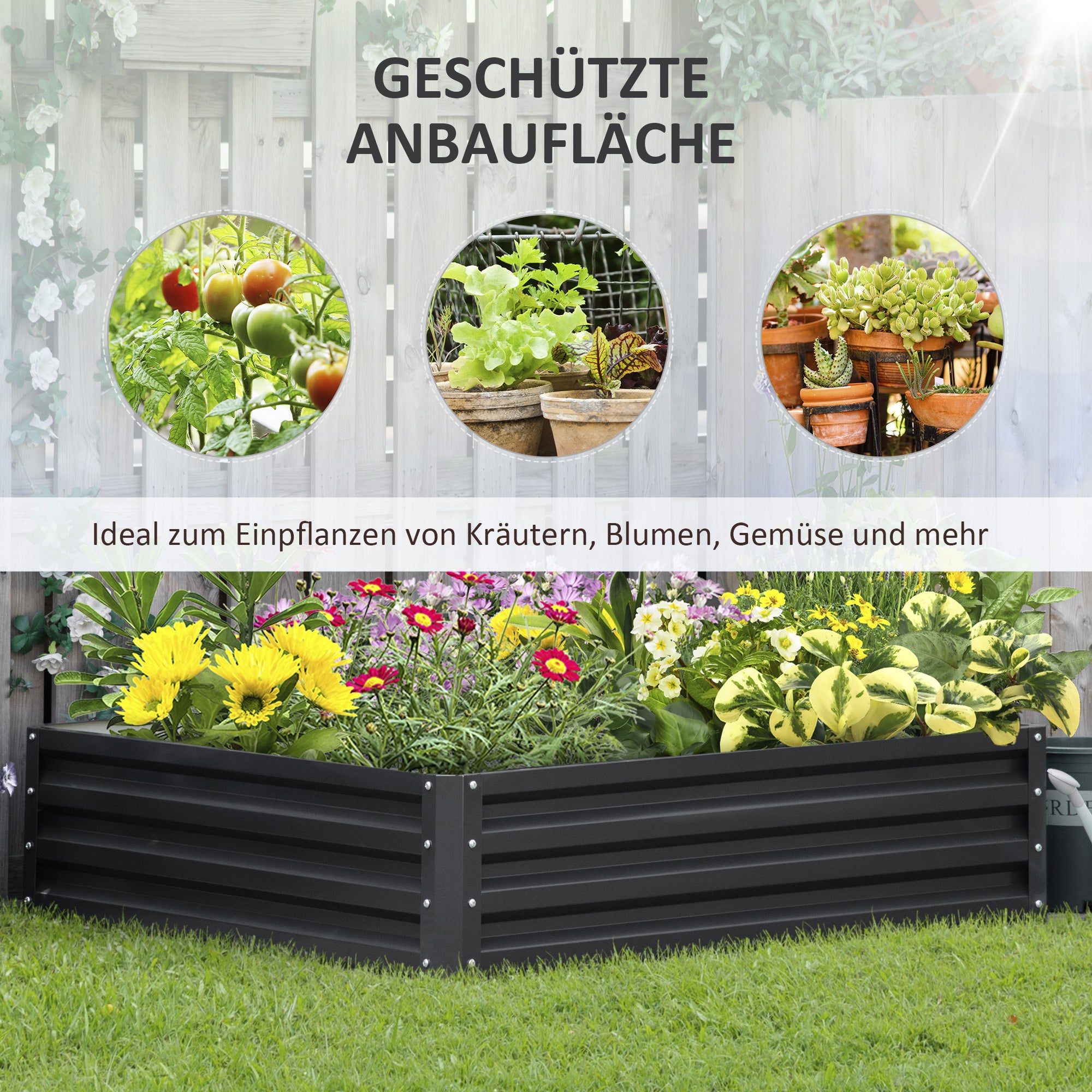 Raised Garden Bed, Planter Box, Vegetable Bed, Plant Box, Herb Bed for Garden, Patio, Balcony, Steel, Gray, 120 x 120 x 30 cm