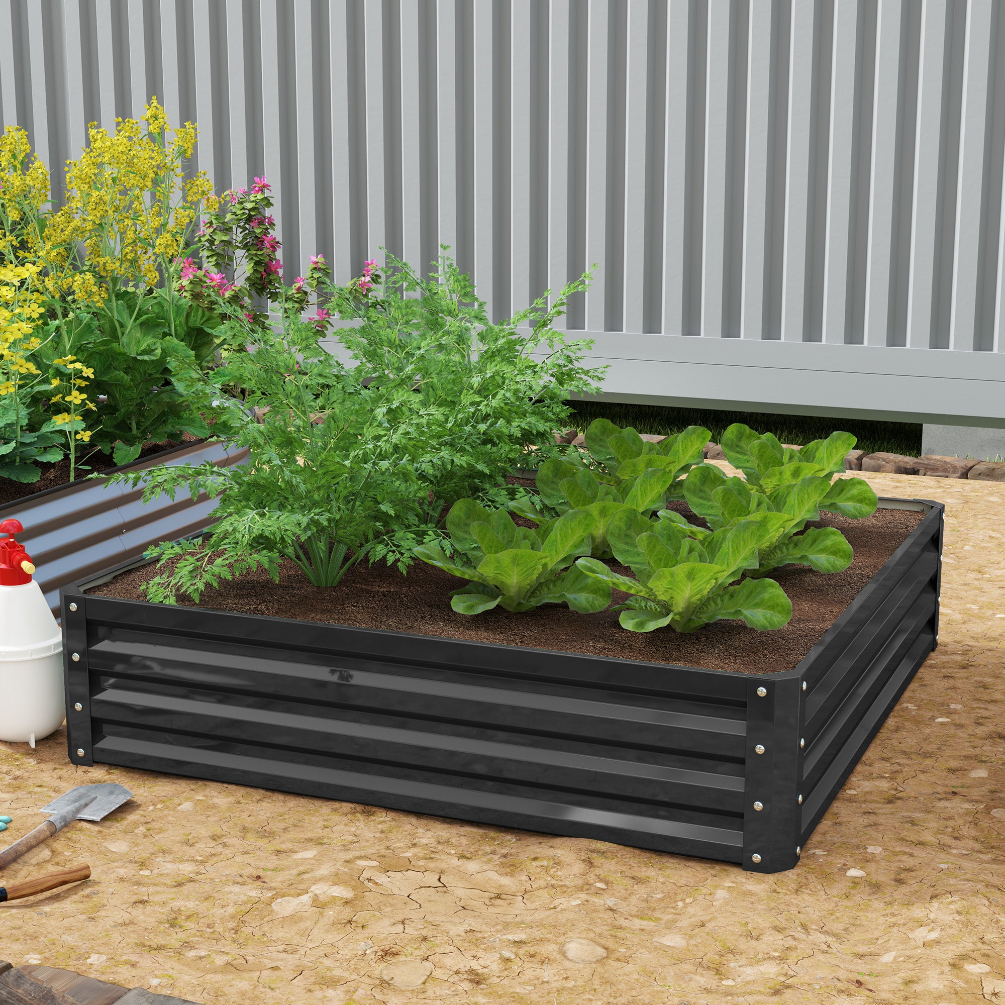 Raised Garden Bed, Planter Box, Vegetable Bed, Plant Box, Herb Bed for Garden, Patio, Balcony, Steel, Gray, 120 x 120 x 30 cm