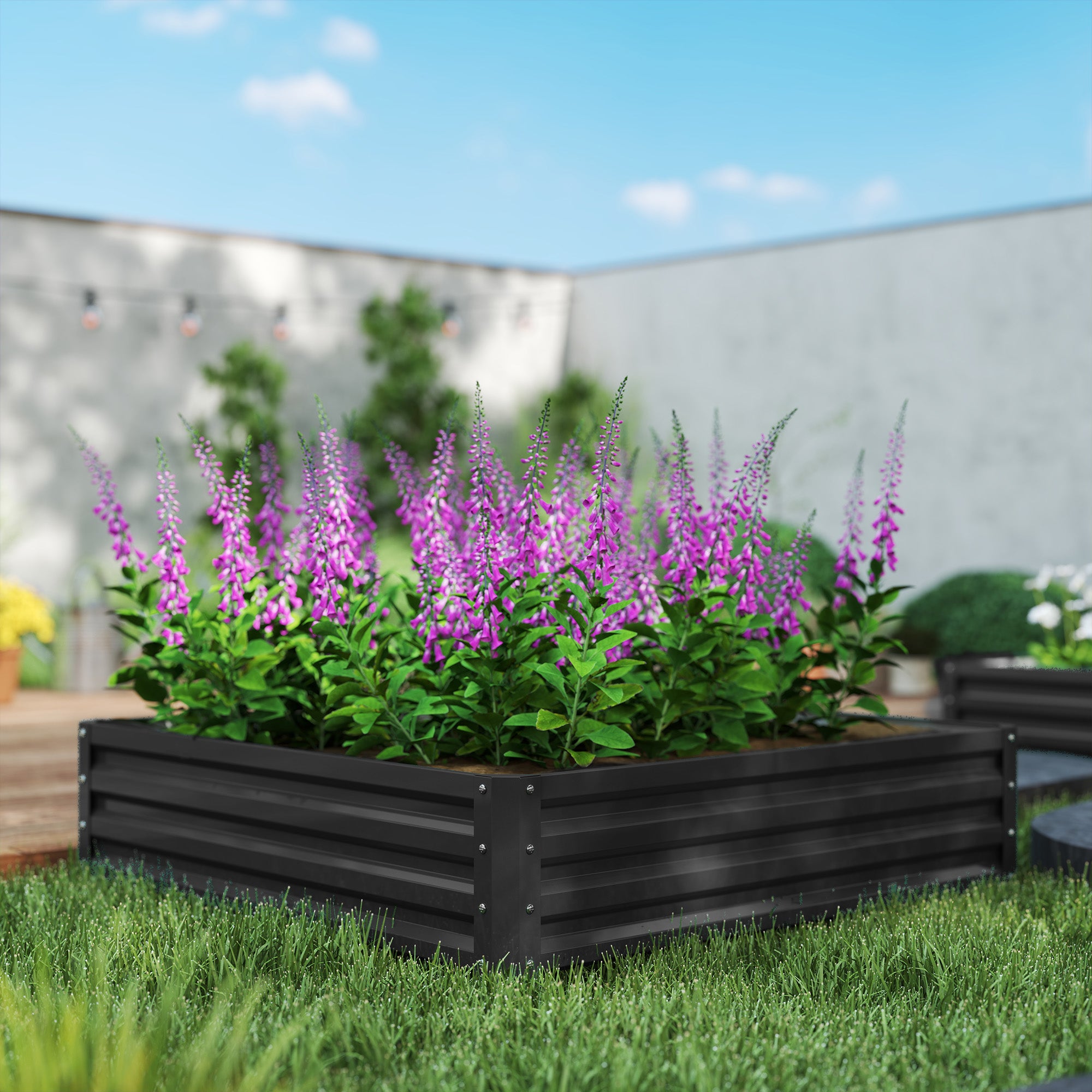 Raised Garden Bed, Planter Box, Vegetable Bed, Plant Box, Herb Bed for Garden, Patio, Balcony, Steel, Gray, 120 x 120 x 30 cm